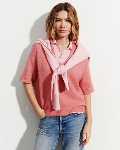 Polo maille plume-ROSE MOCHI-40% : baby alpaga; 32% : soie; 28% : cachemire