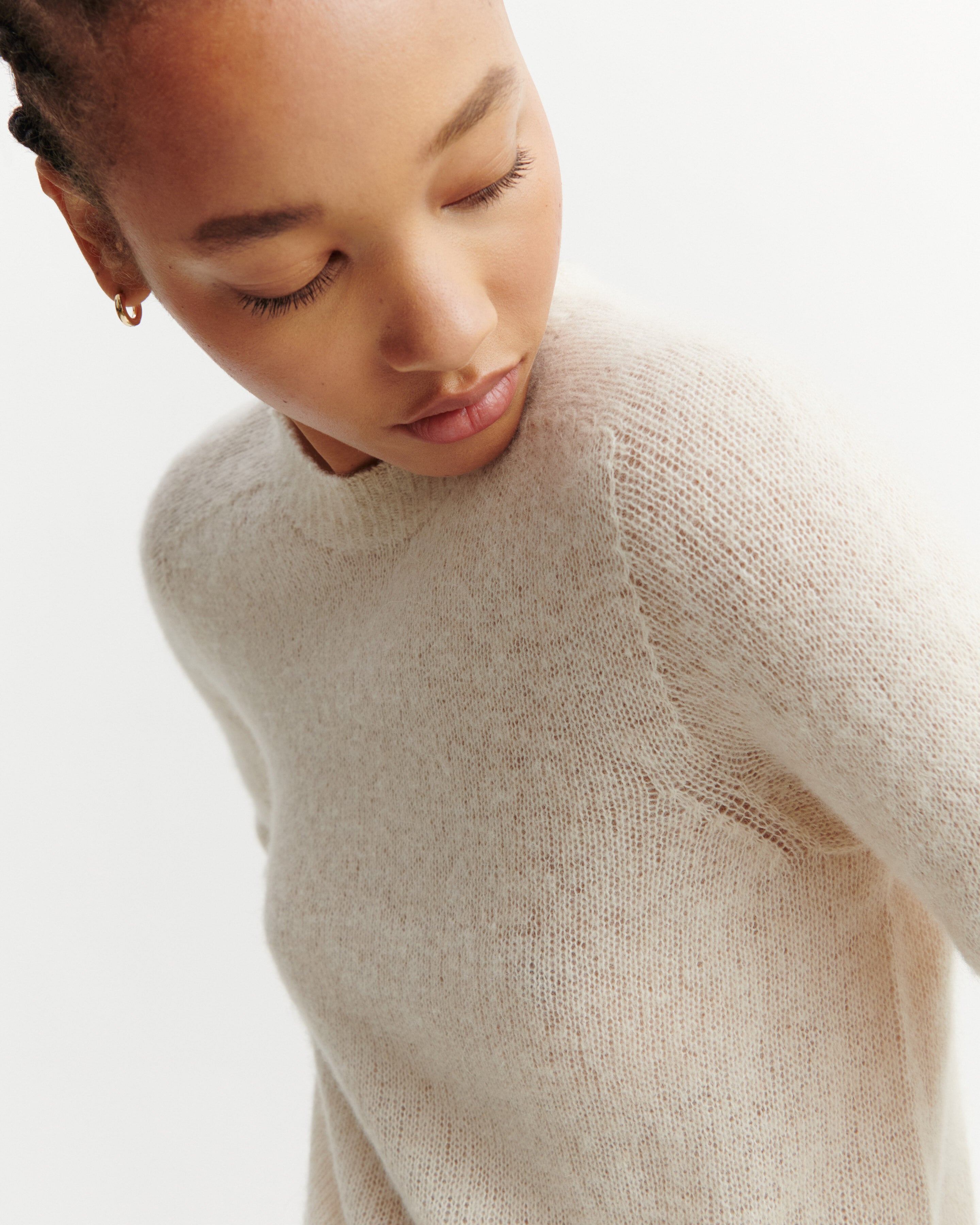 Pull droit maille plume-NATUREL-40% : baby alpaga; 32% : soie; 28% : cachemire