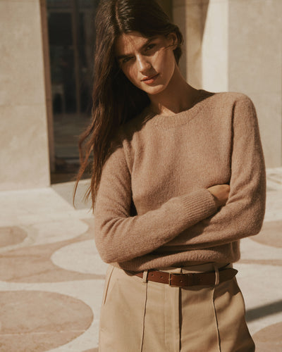 Col rond droit plume-CARAMEL-40% : baby alpaga; 32% : soie; 28% : cachemire