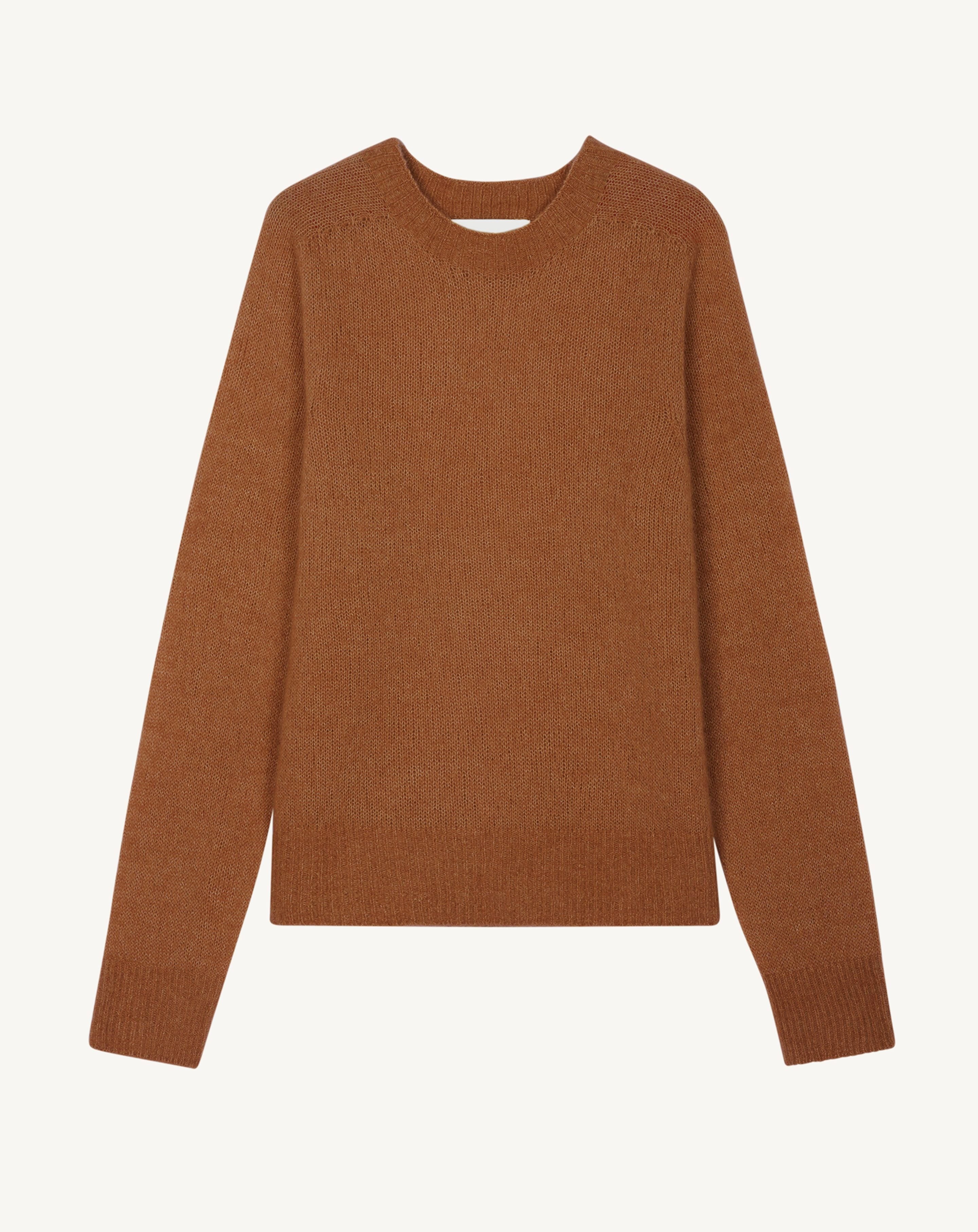 Pull droit maille plume-CARAMEL-40% : baby alpaga; 32% : soie; 28% : cachemire