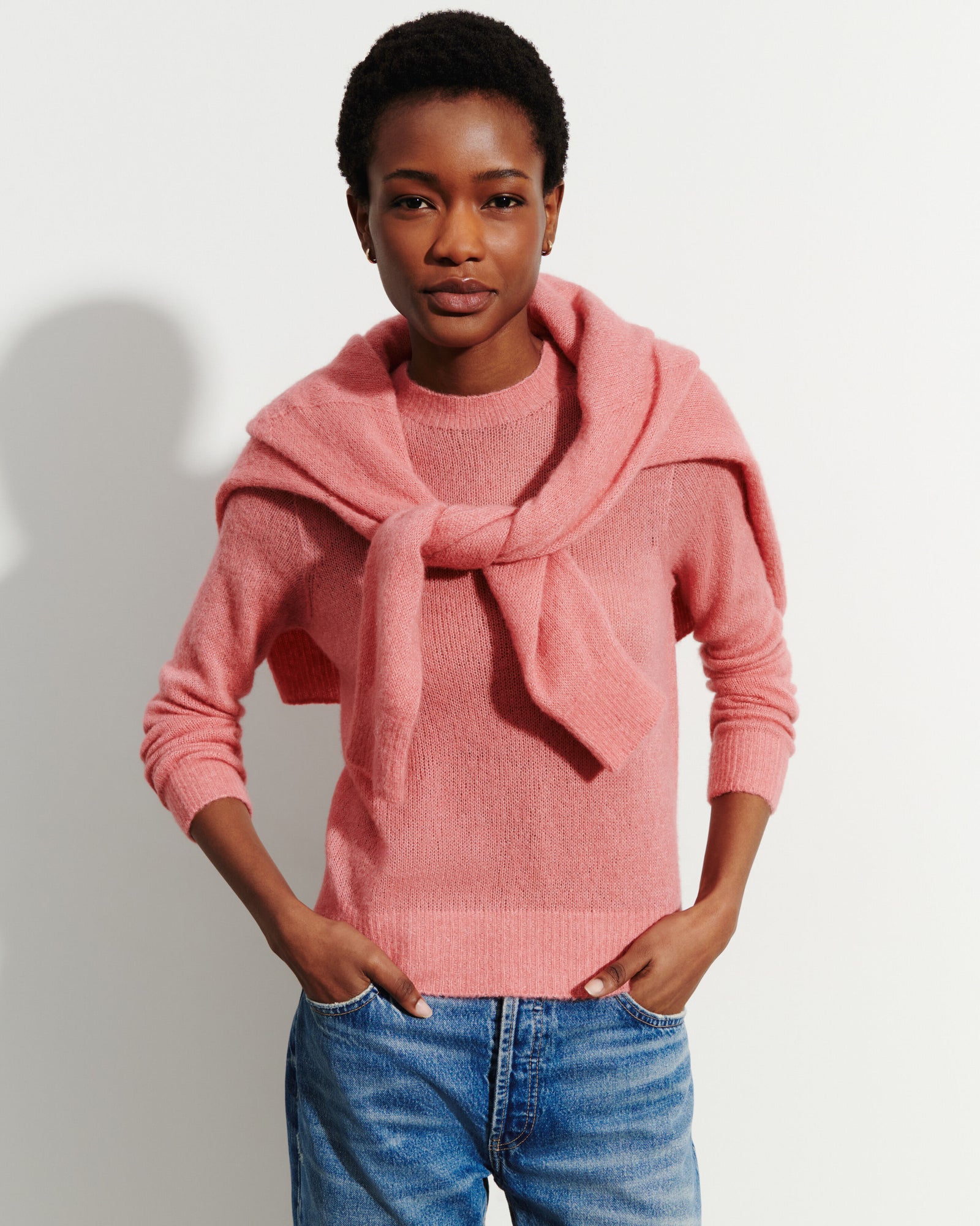 Col rond droit plume-ROSE MOCHI-40% : baby alpaga; 32% : soie; 28% : cachemire