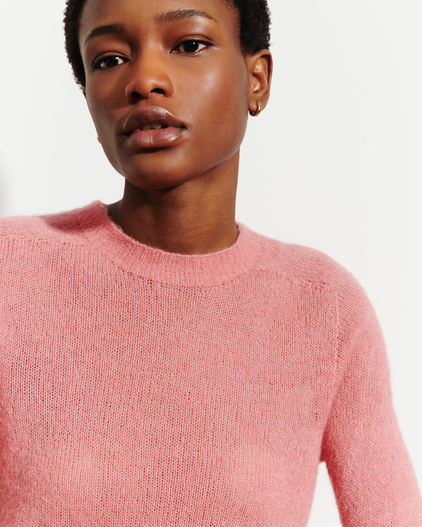 Col rond droit plume-ROSE MOCHI-40% : baby alpaga; 32% : soie; 28% : cachemire