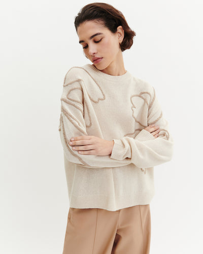 Pull col rond brodé-ARGILE-74% virgin wool 16% soie 10% cachemire