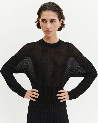 Col rond côtes transparentes-NOIR-50% soie 50% coton