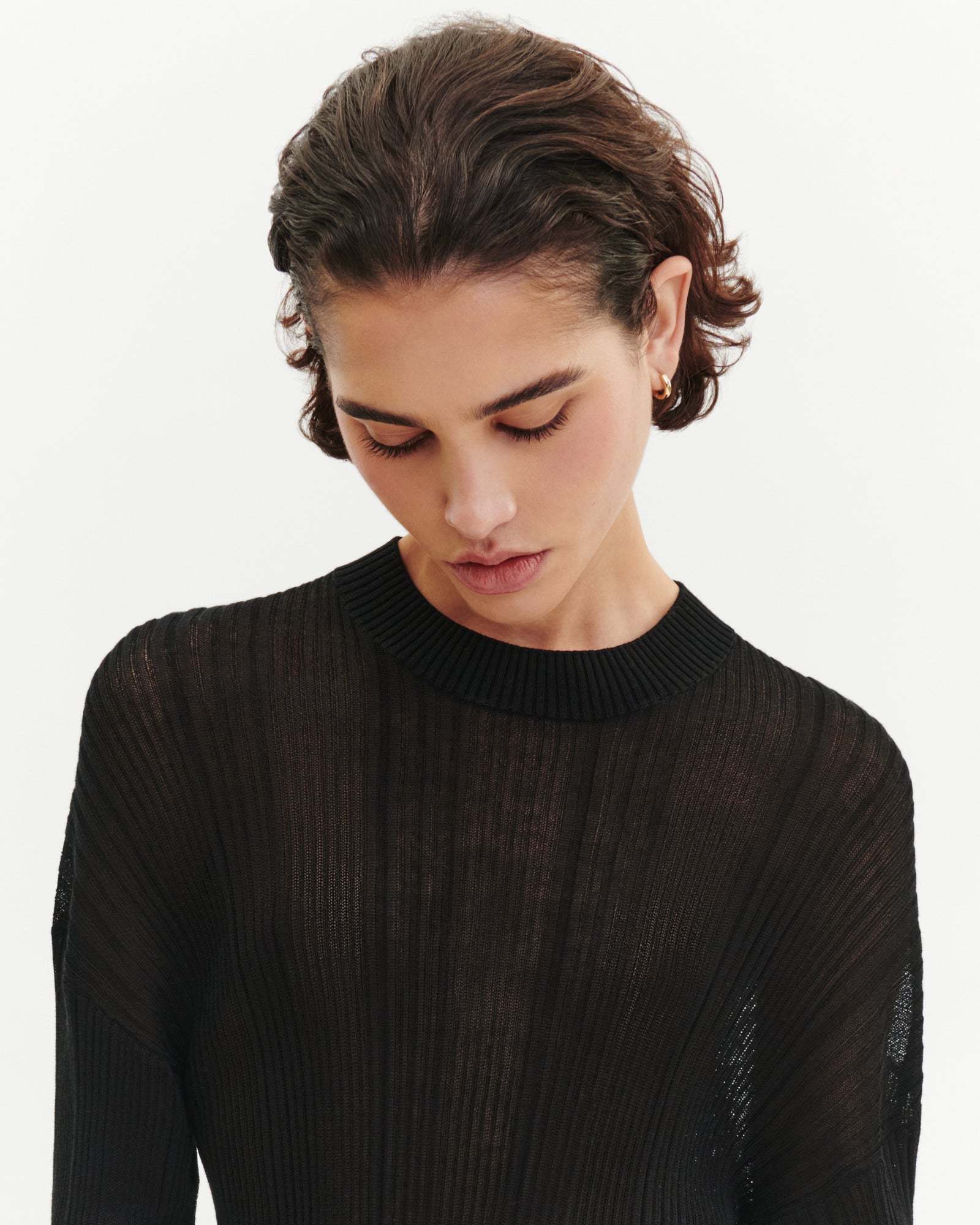Col rond côtes transparentes-NOIR-50% soie 50% coton