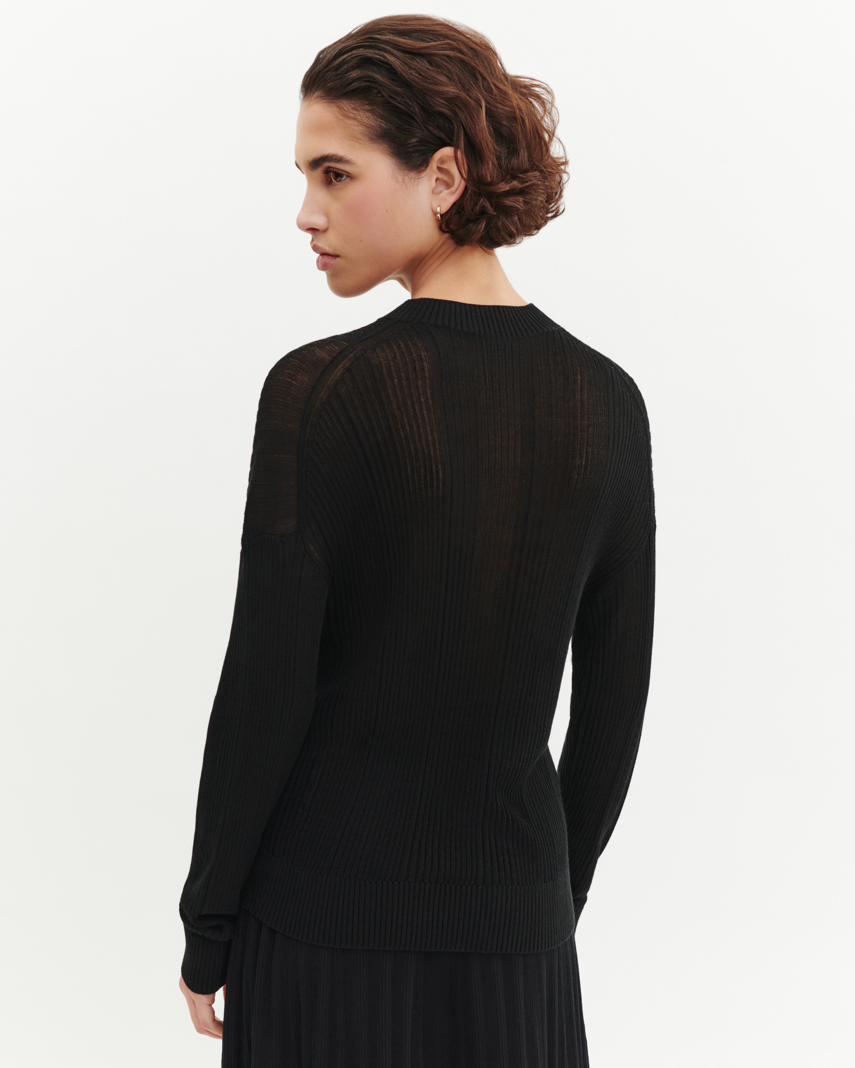 Col rond côtes transparentes-NOIR-50% soie 50% coton