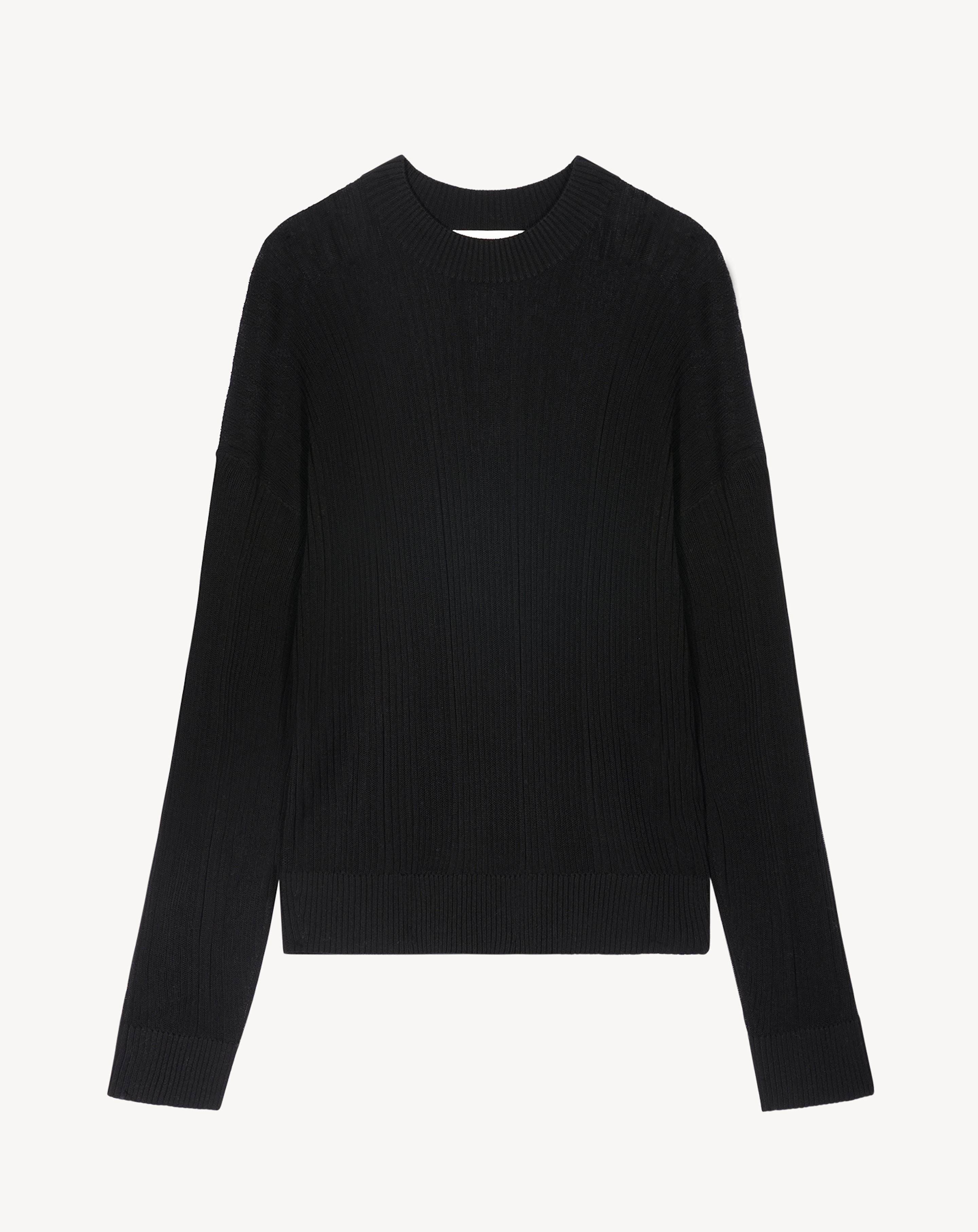 Col rond côtes transparentes-NOIR-50% soie 50% coton