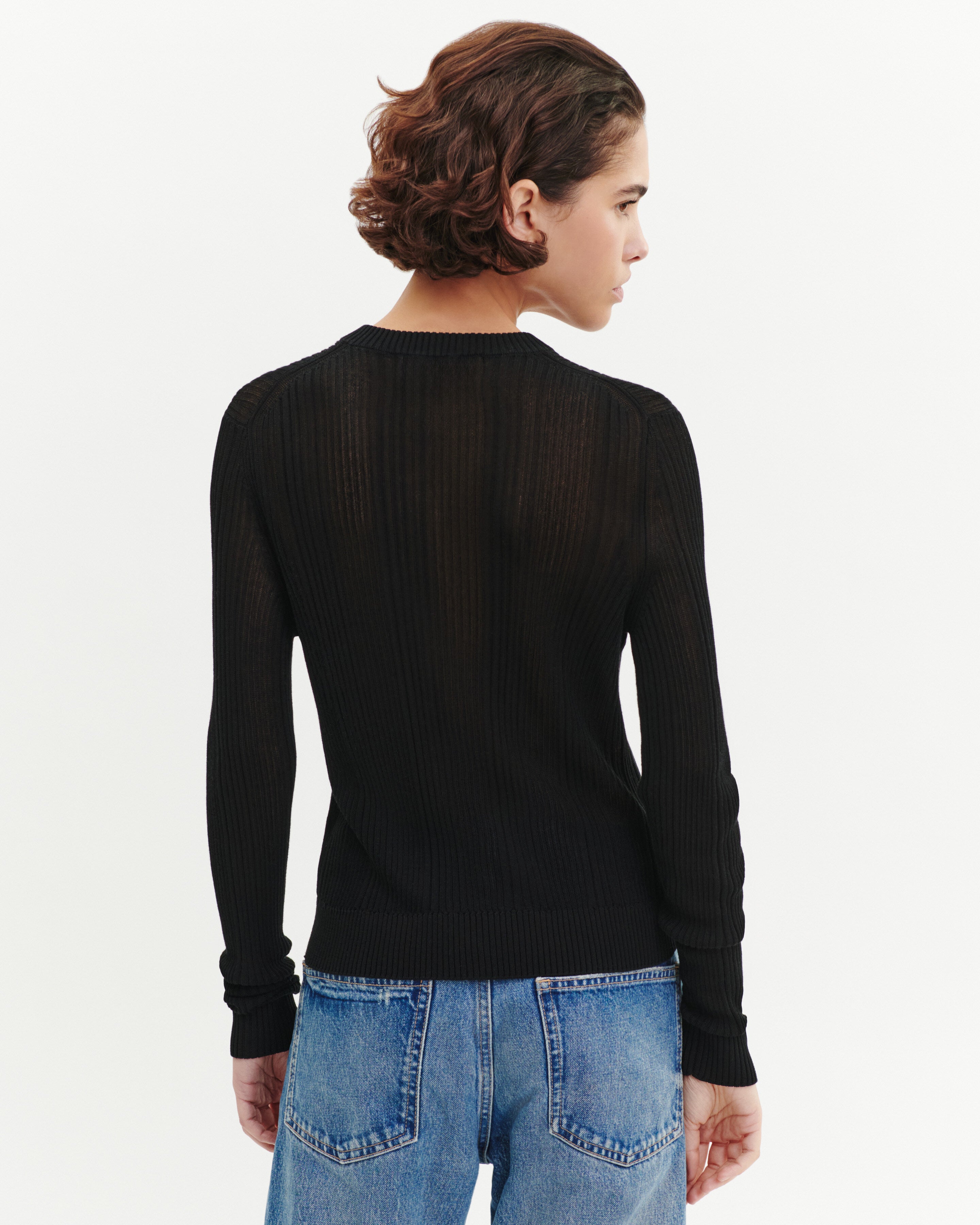 Sheer ribbed cardigan in Silk, Cotton Women black | Eric Bompard