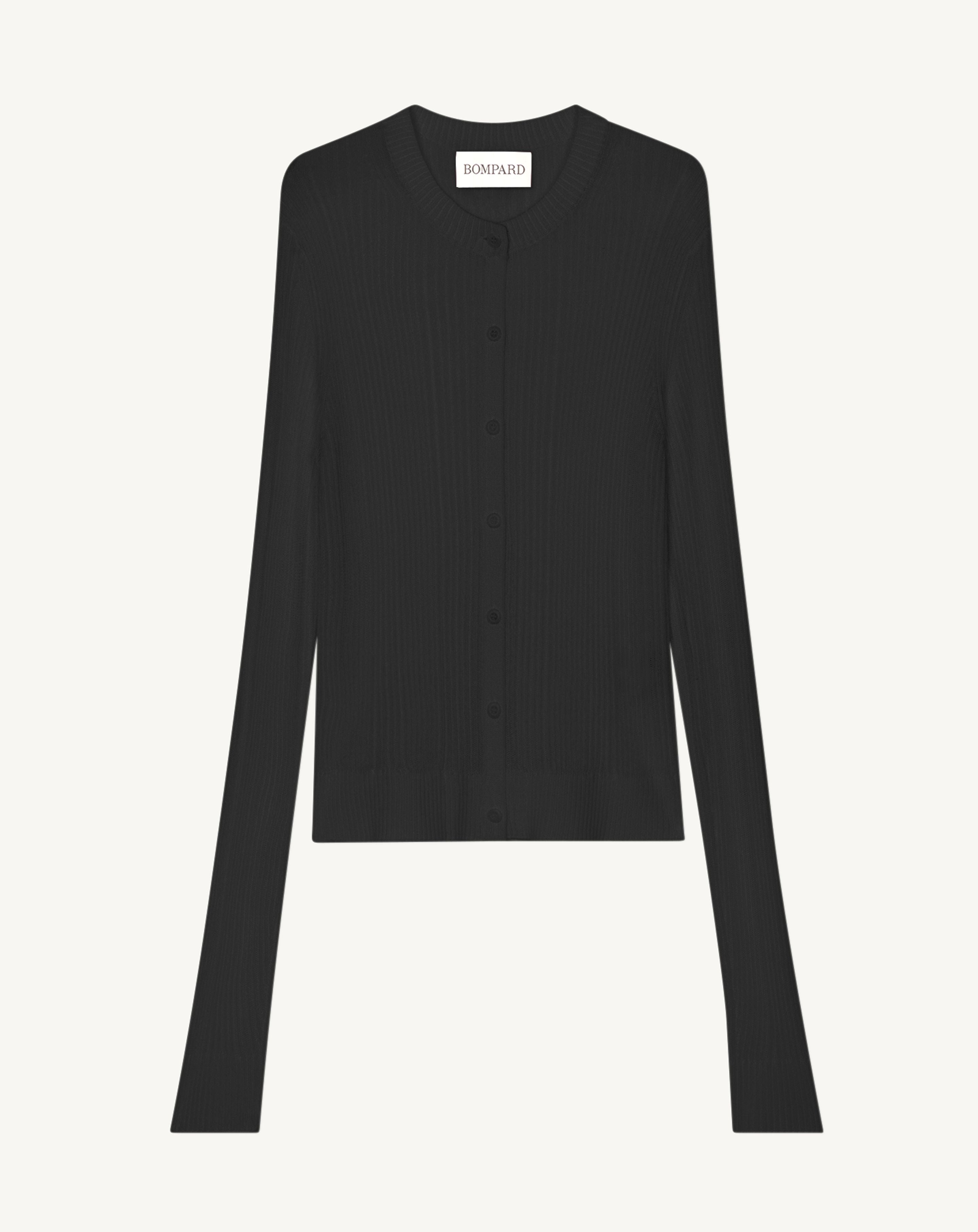 Sheer ribbed cardigan in Silk, Cotton Women black | Eric Bompard