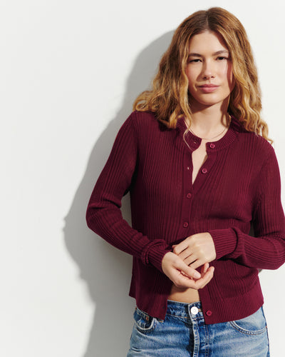 Cardigan côtes transparentes-OXALIS-50% soie 50% coton
