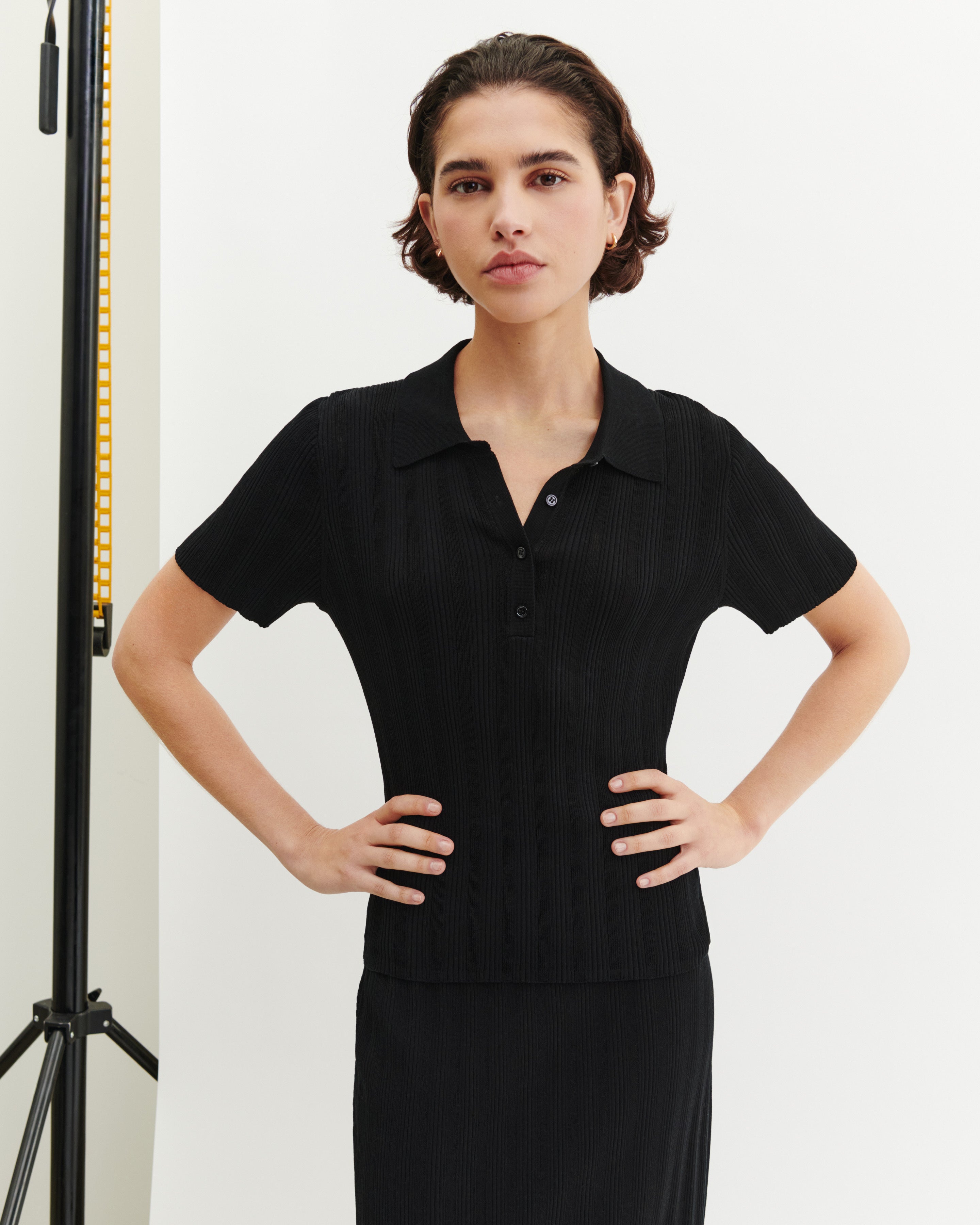 Polo ultrafin à côtes-NOIR-100% coton