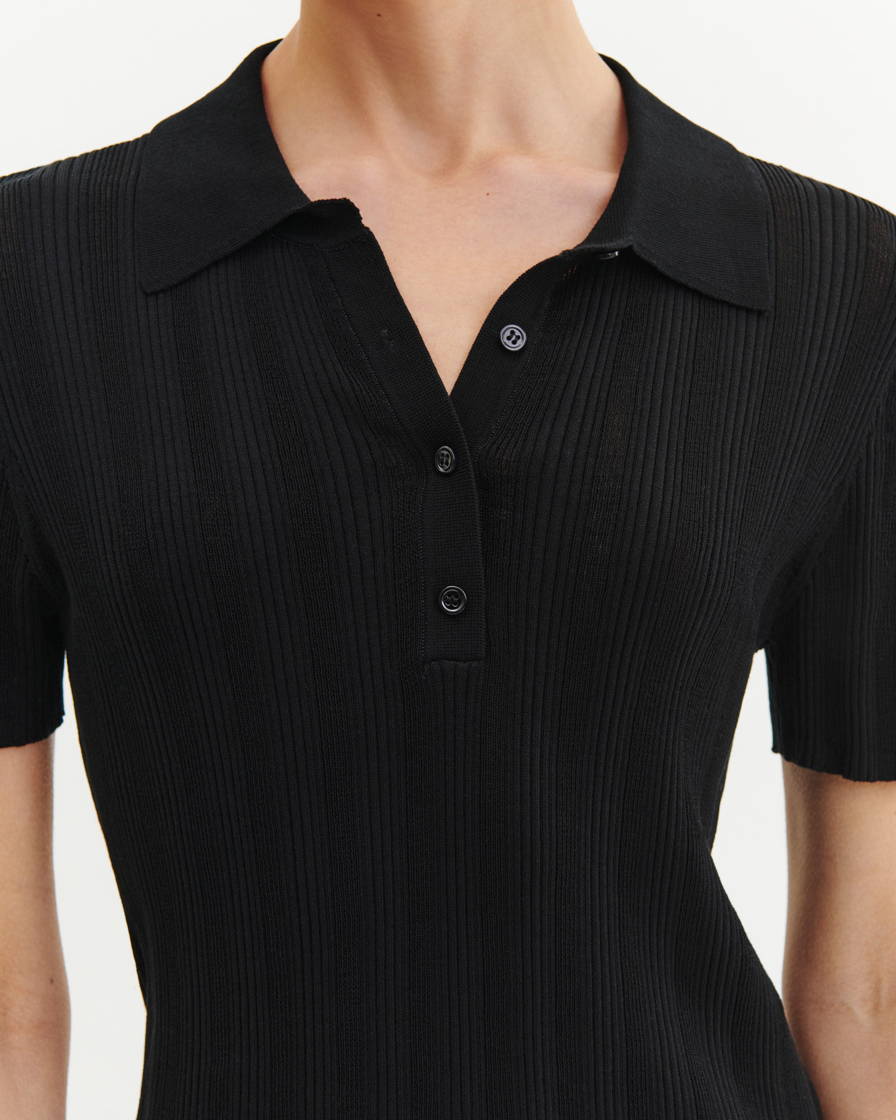 Polo ultrafin à côtes-NOIR-100% coton