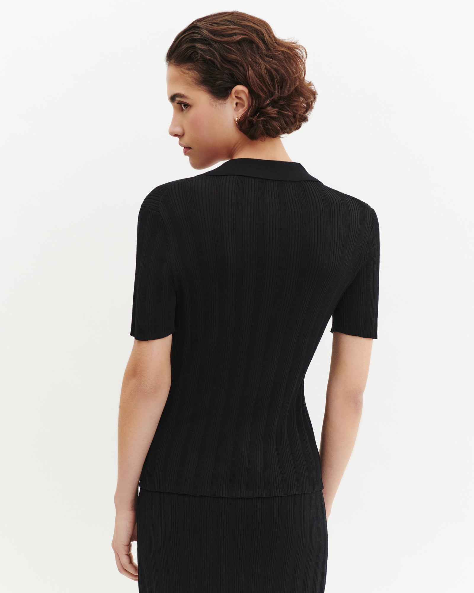 Polo ultrafin à côtes-NOIR-100% coton