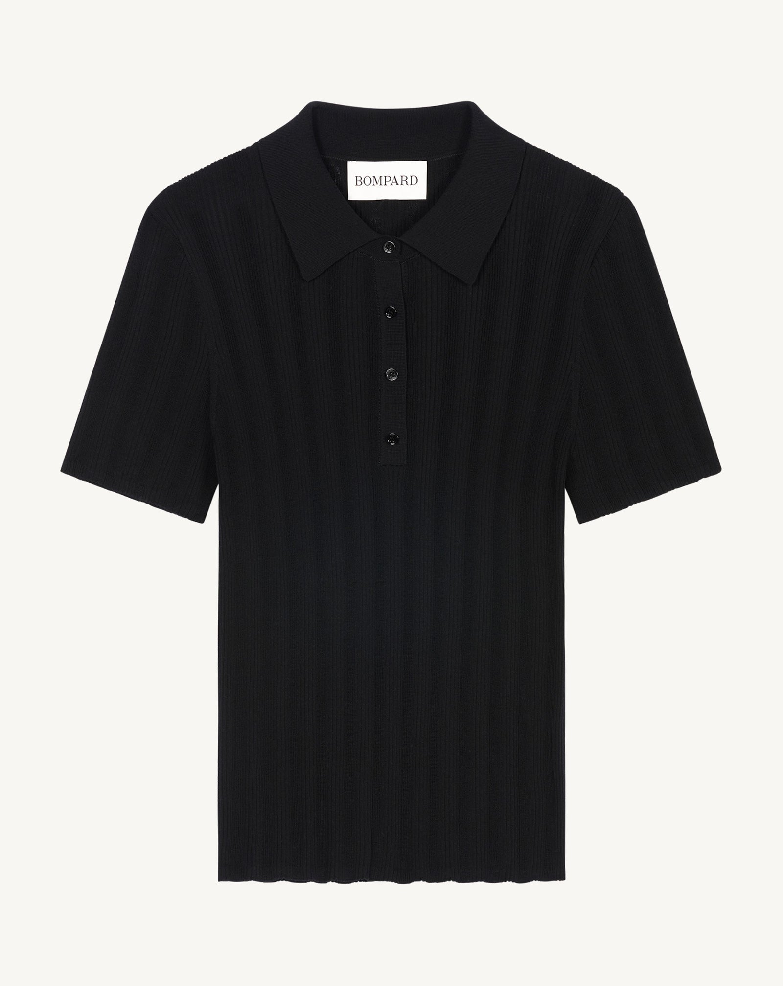 Polo ultrafin à côtes-NOIR-100% coton