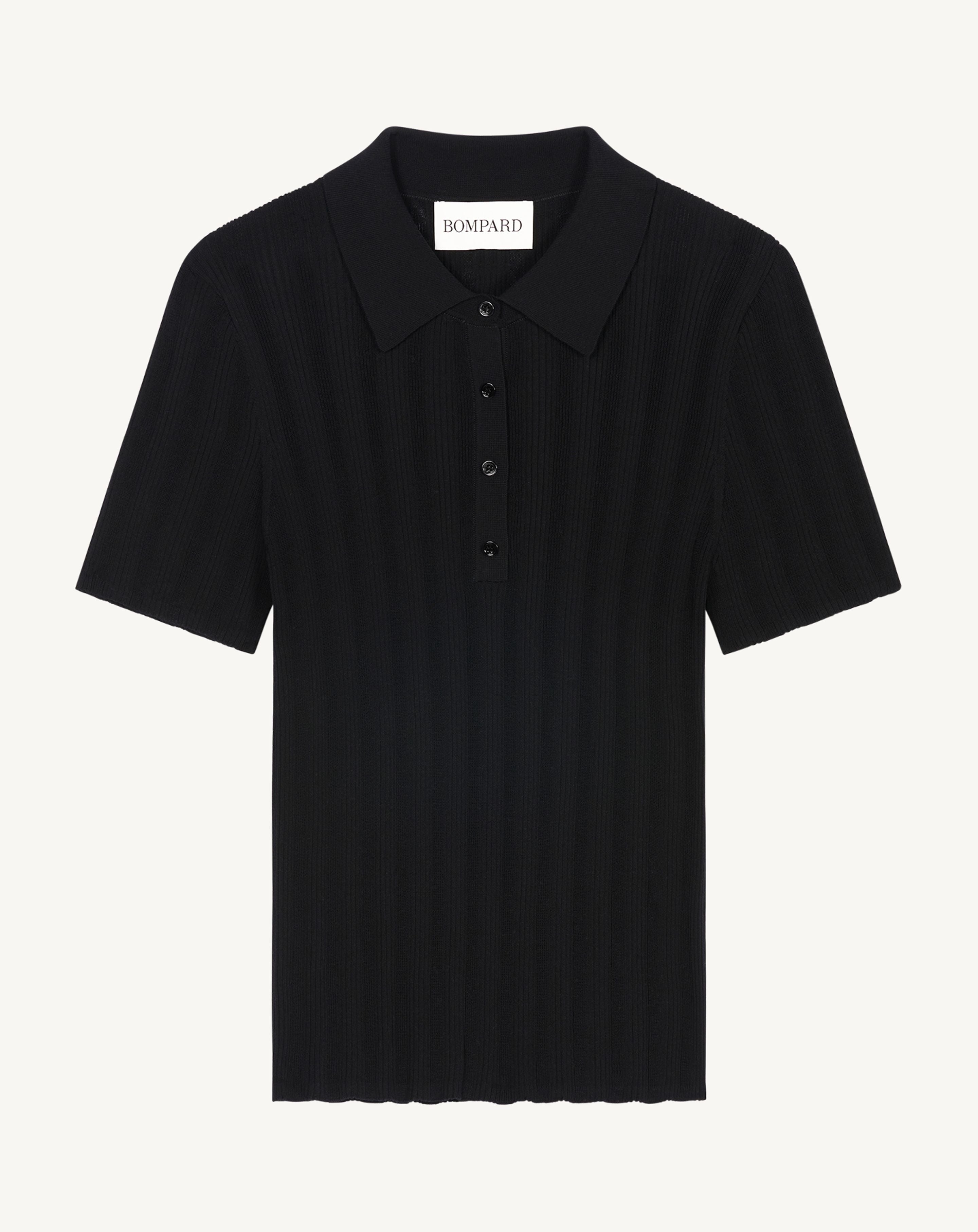 Polo ultrafin à côtes-NOIR-100% coton