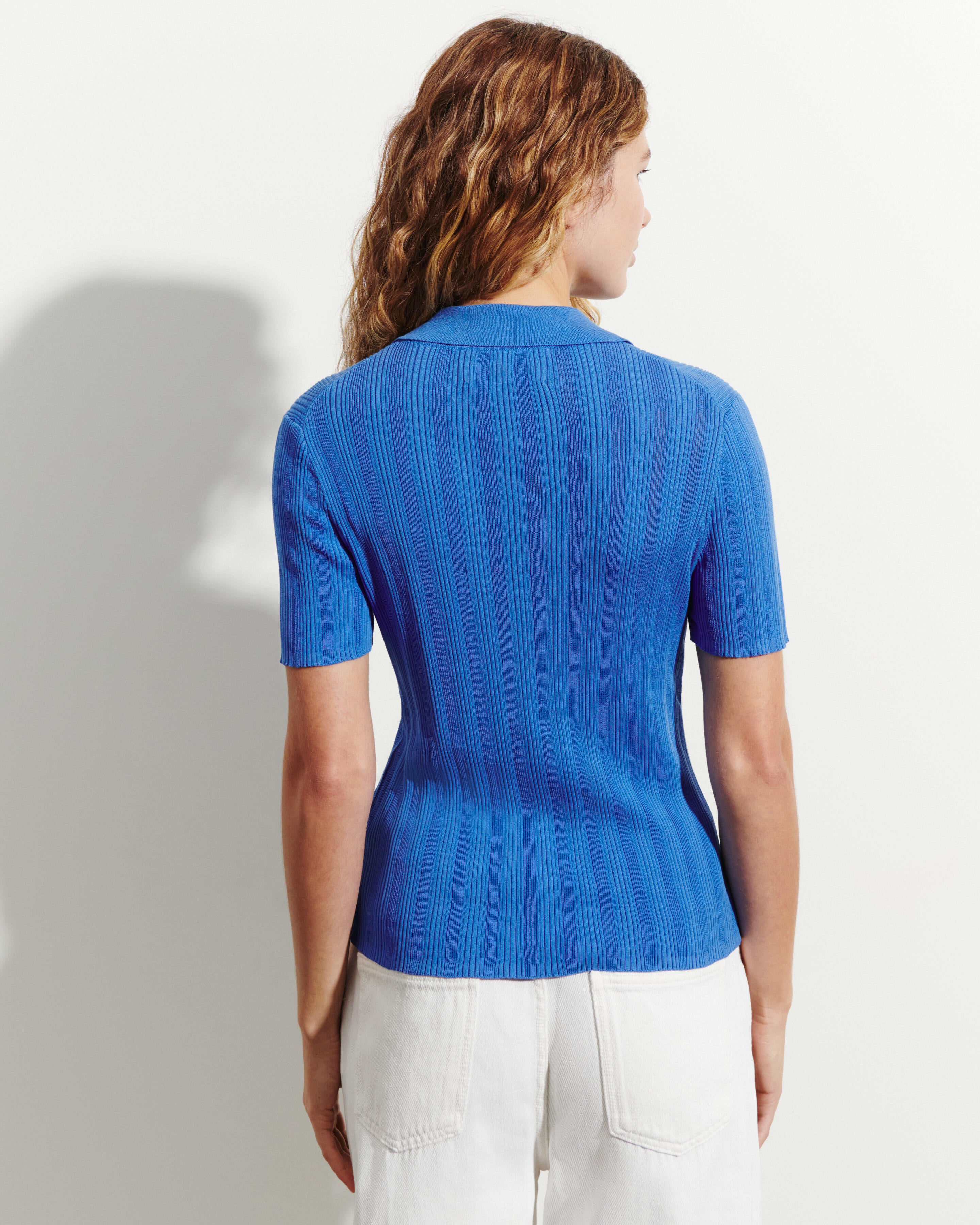 Polo ultrafin à côtes-BLEU ALTHEA-100% coton