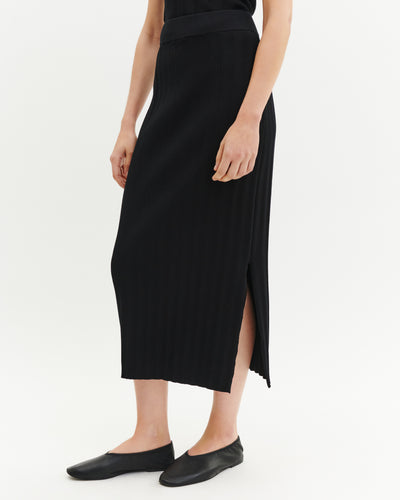 Jupe en ultrafin à côtes-NOIR-84% coton 14% polyamide 2% elasthane