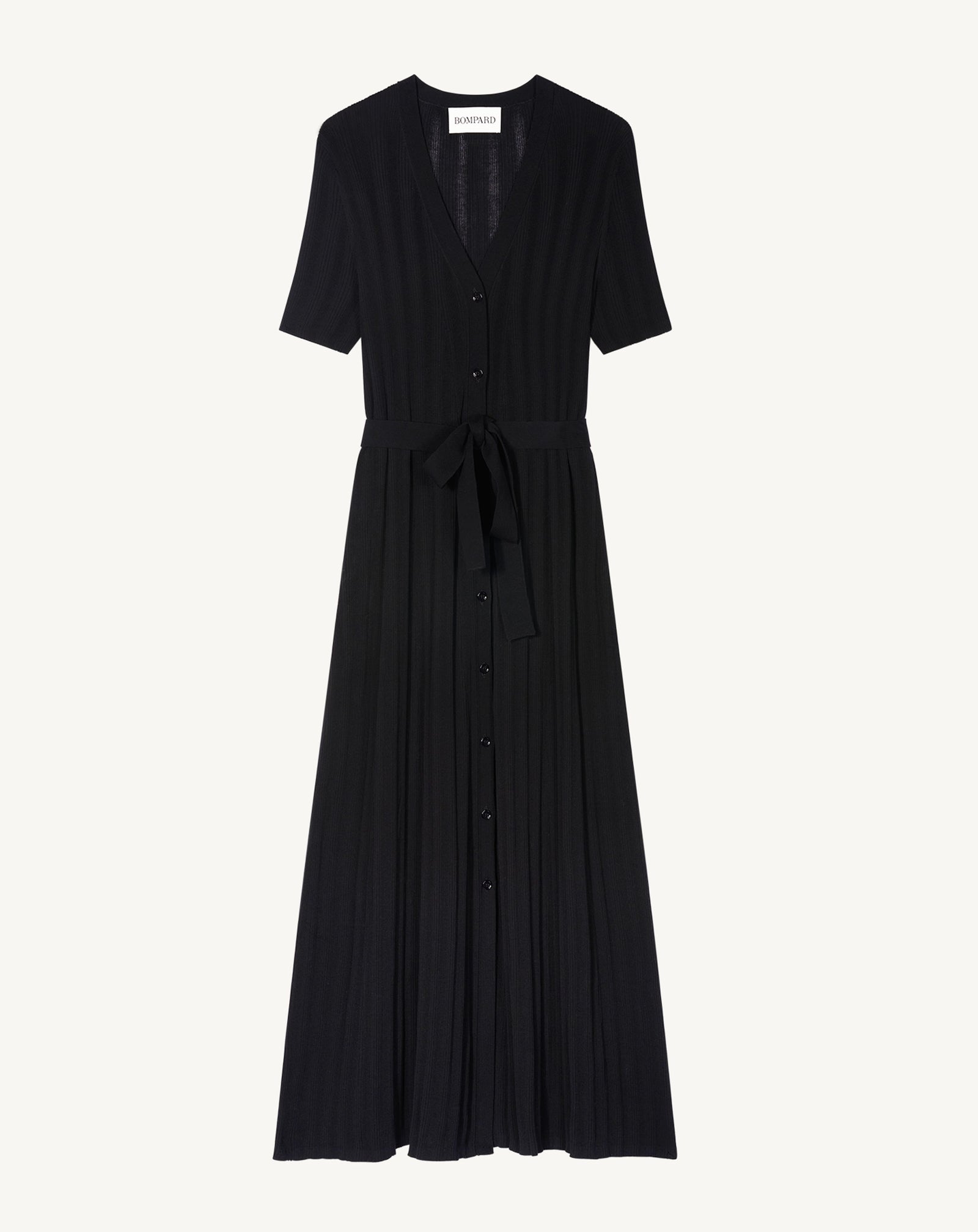 Robe ceinturée à côtes-NOIR-100% coton