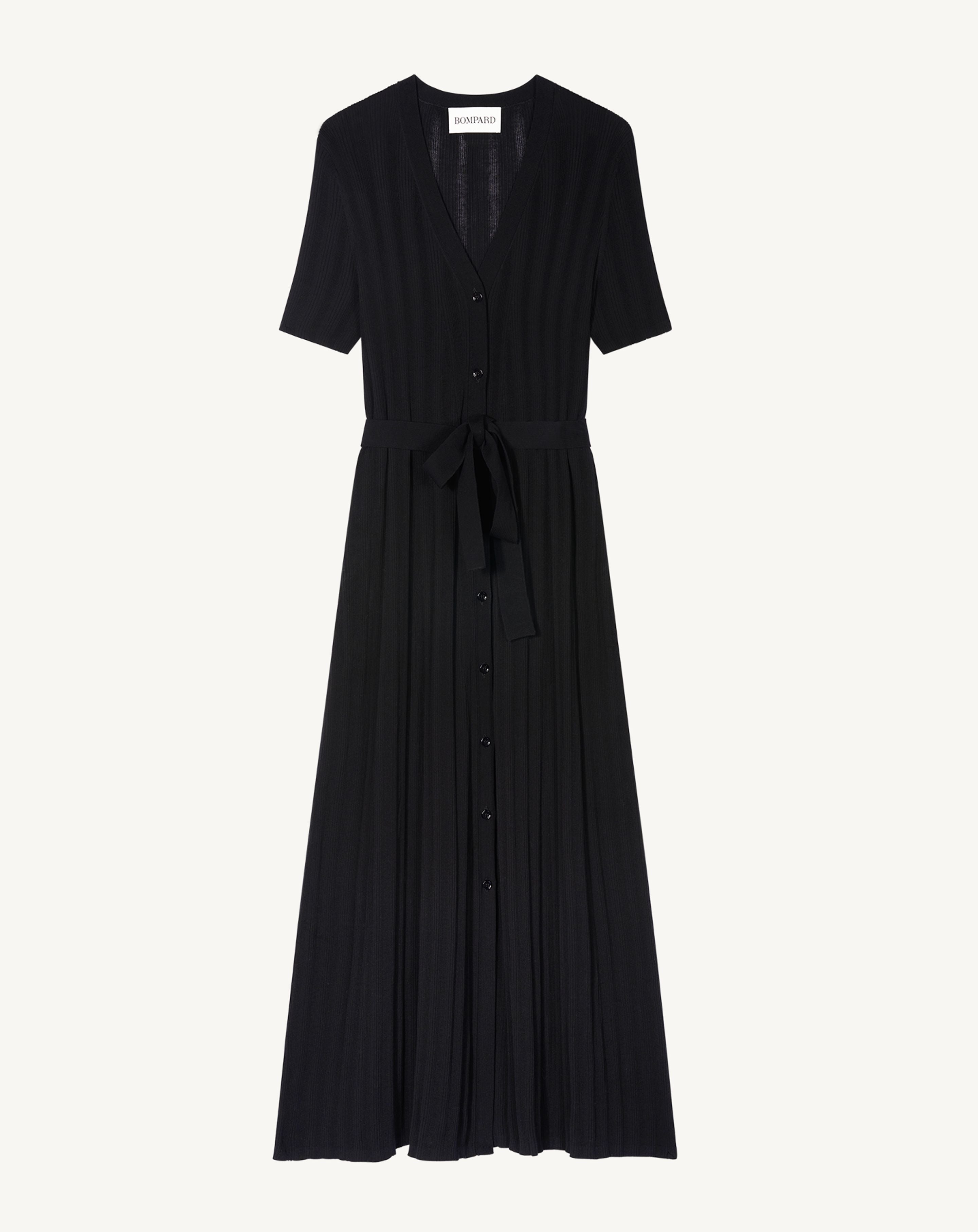 Robe ceinturée à côtes-NOIR-100% coton