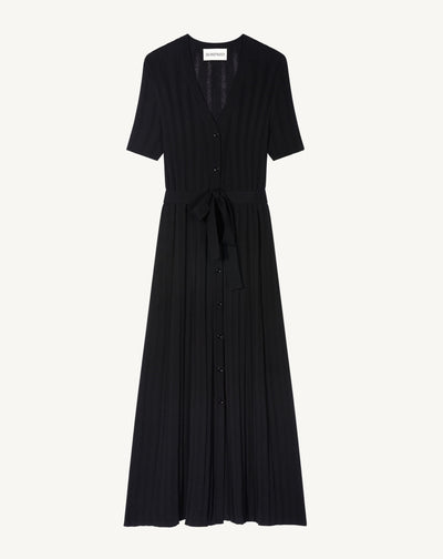 Robe ceinturée à côtes-NOIR-100% coton
