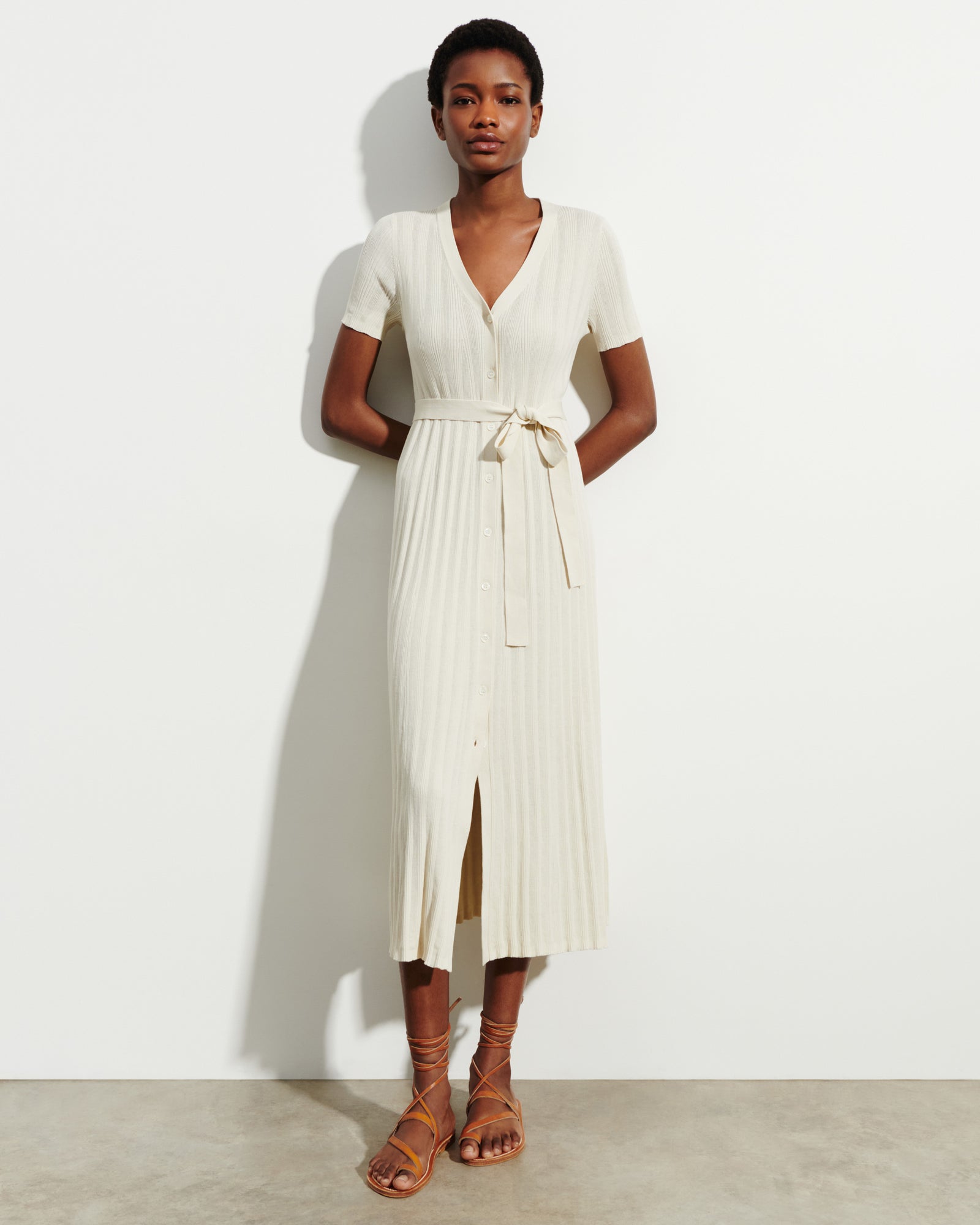 Robe ceinturée à côtes-IVOIRE-100% coton