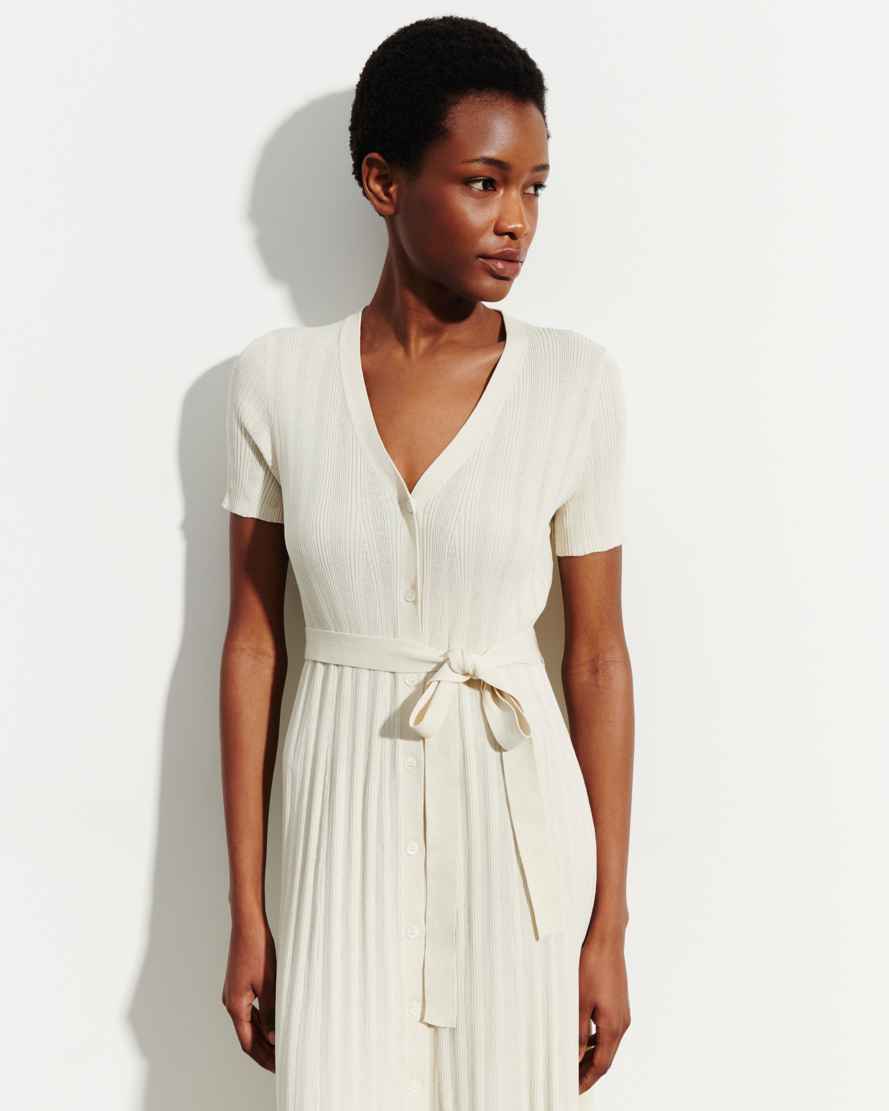 Robe ceinturée à côtes-IVOIRE-100% coton