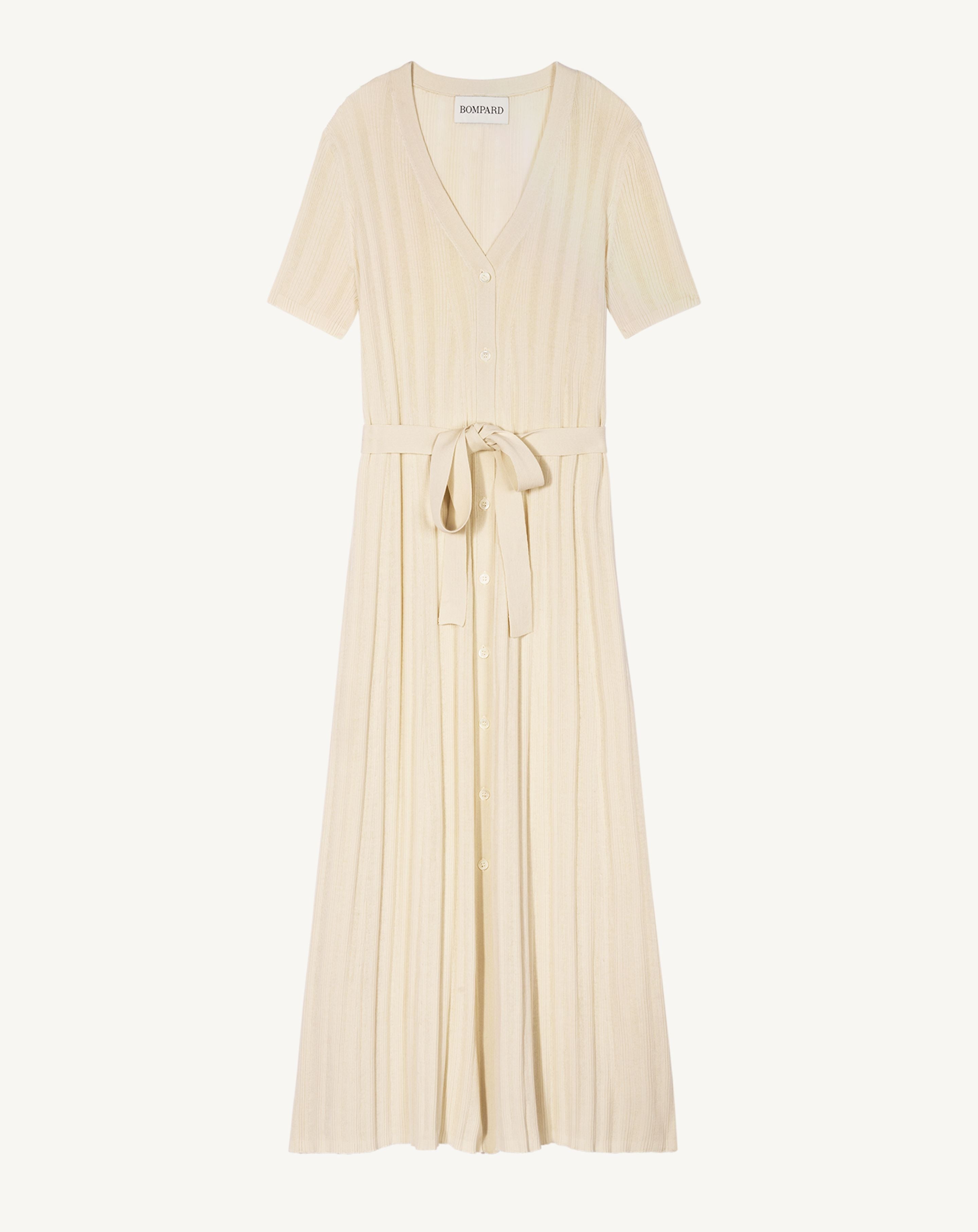 Robe ceinturée à côtes-IVOIRE-100% coton