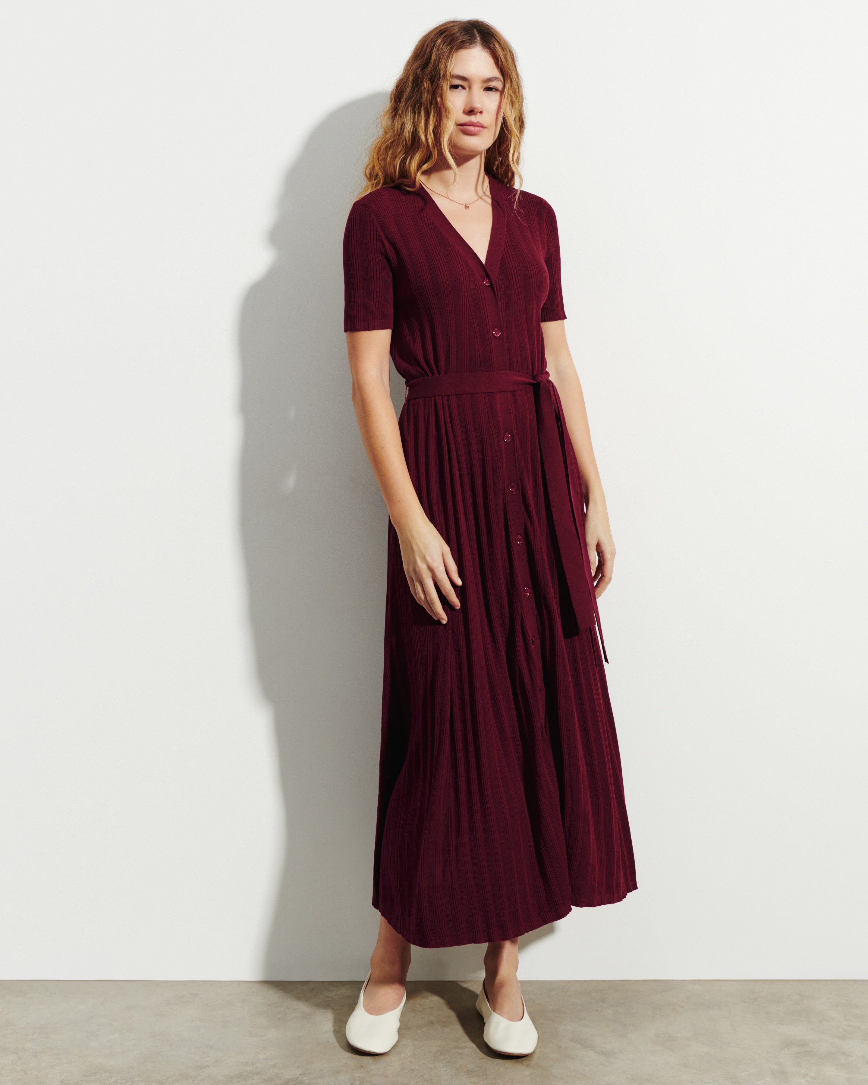 Robe ceinturée à côtes-OXALIS-100% coton