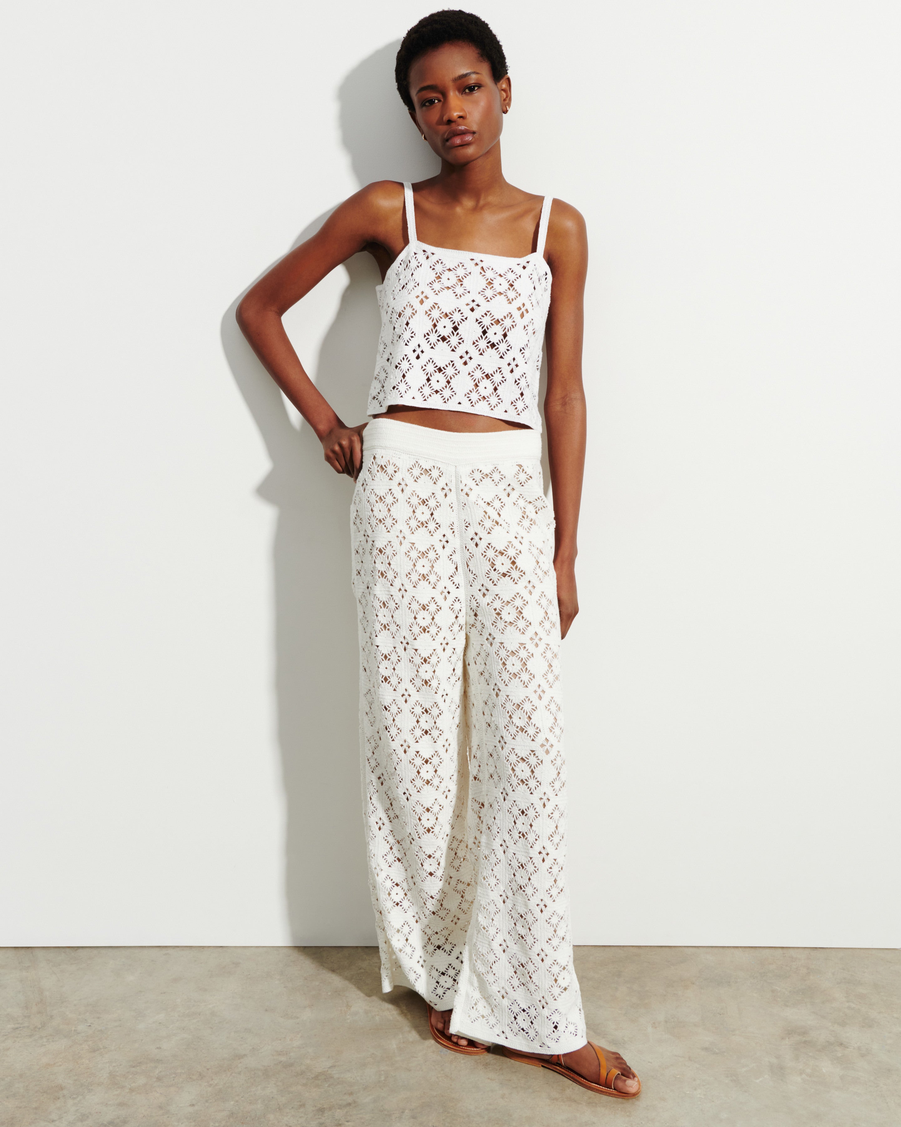 Guipure strap top in Cotton Women autumn white | Eric Bompard