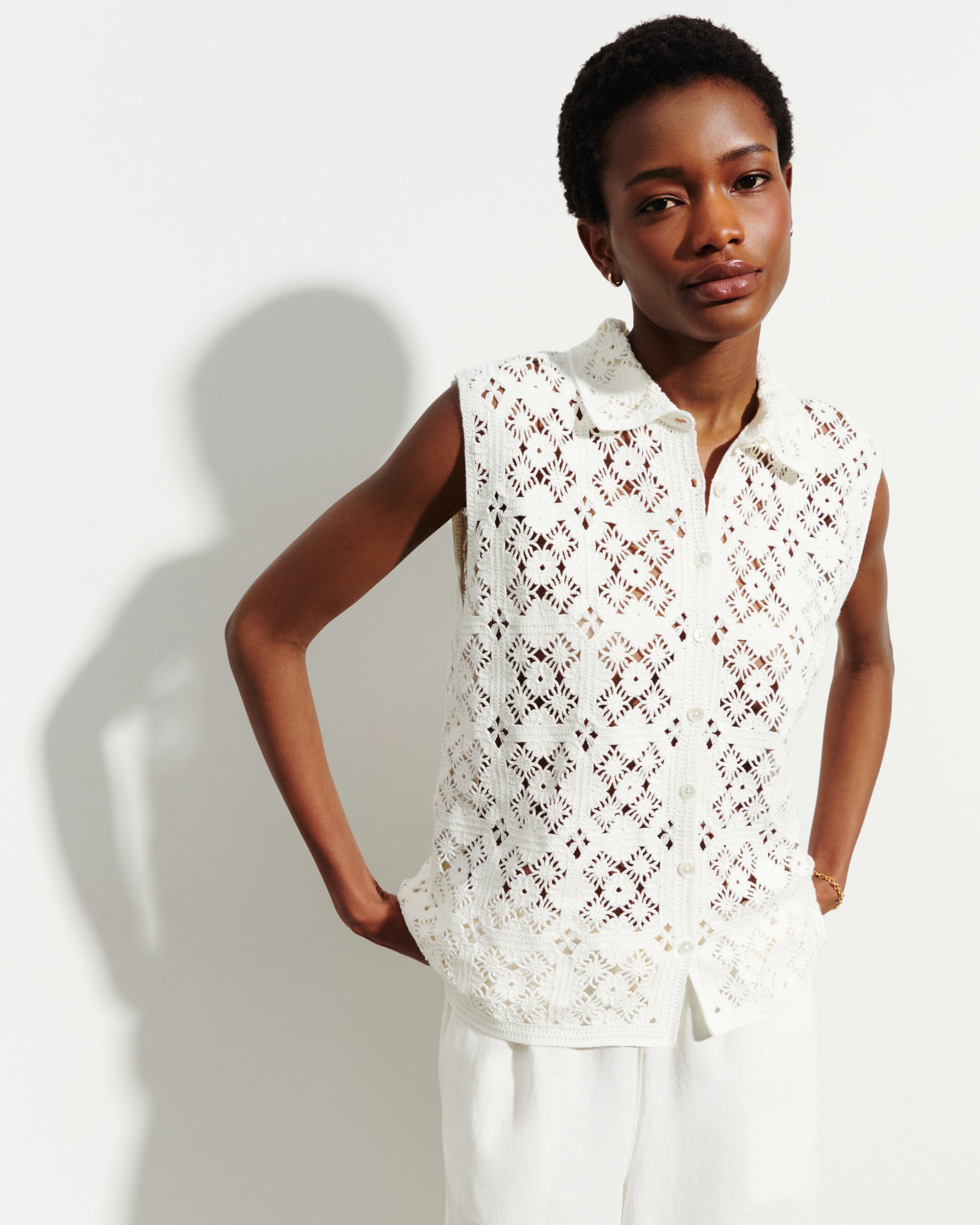 Chemise sans manches guipure-NATUREL-100% coton