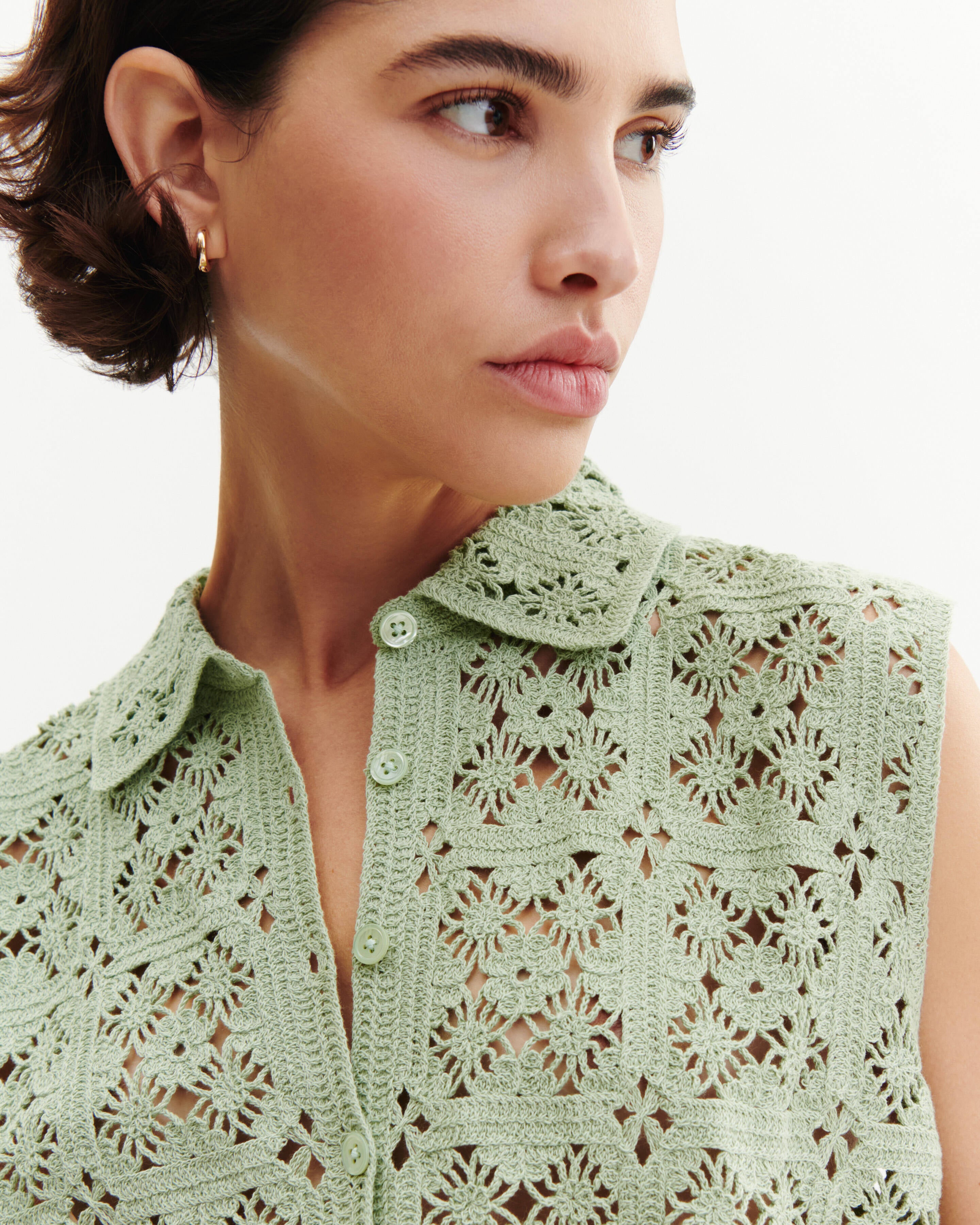 Chemise sans manches guipure-VERT AMANDE-100% coton