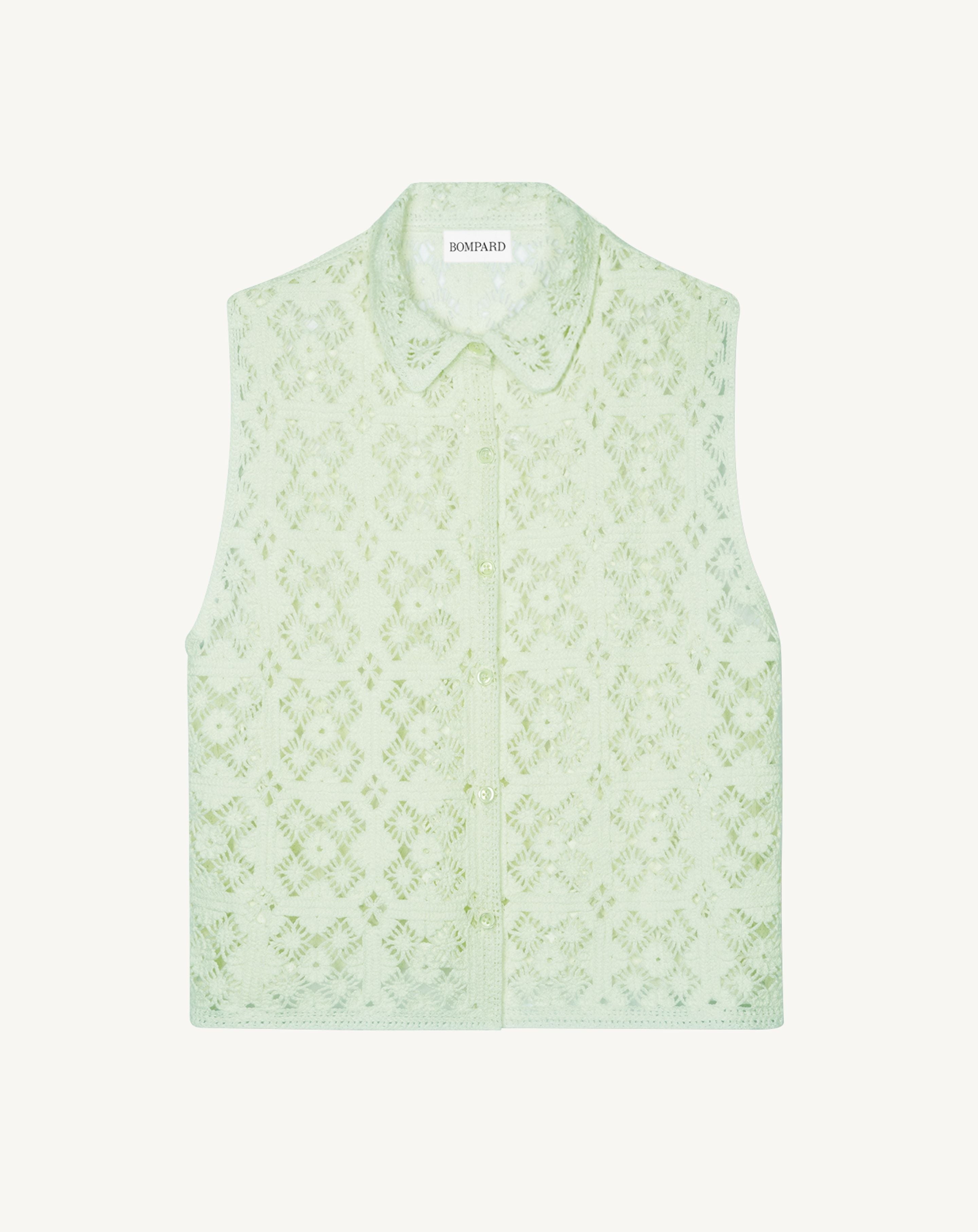 Chemise sans manches guipure-VERT AMANDE-100% coton