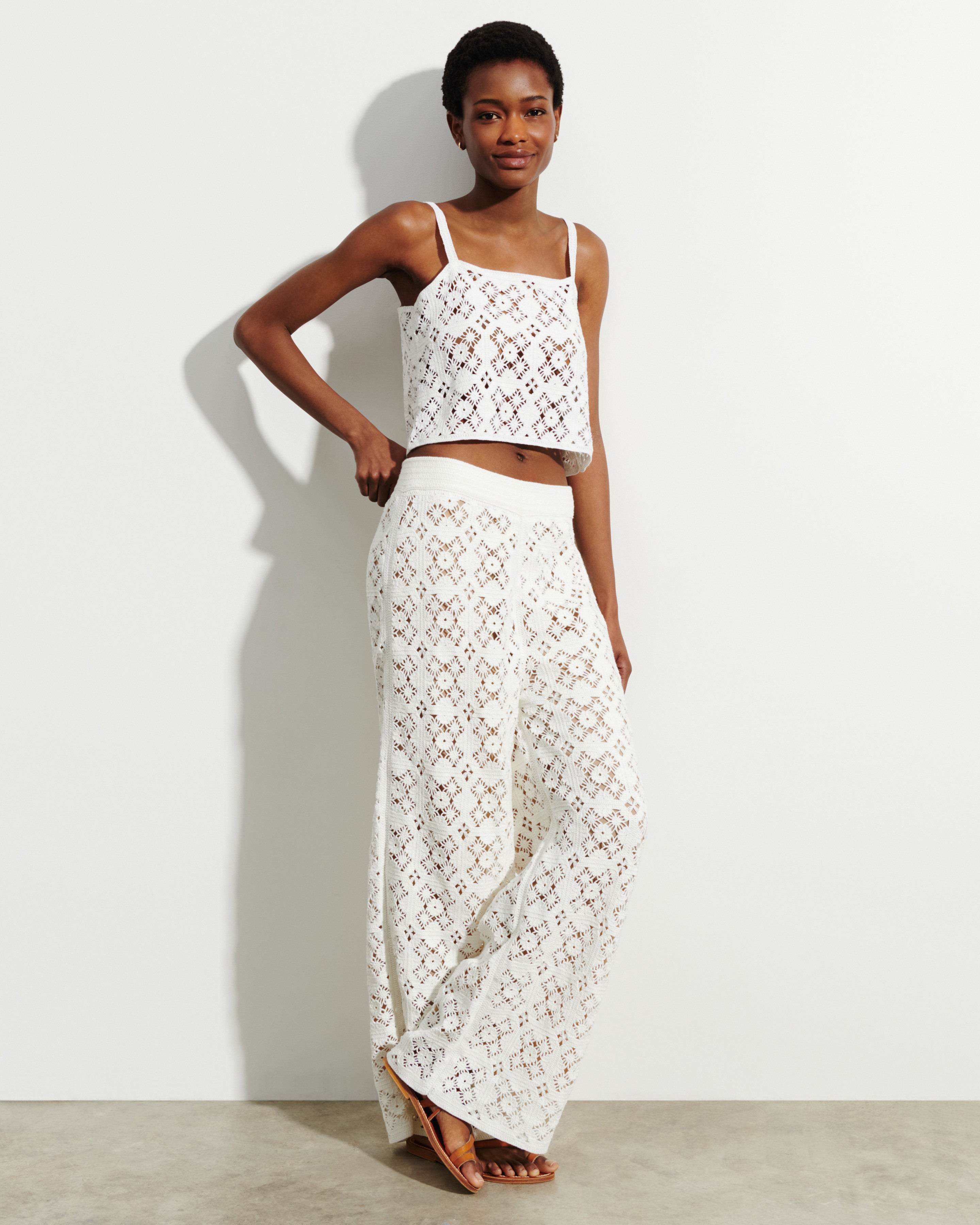 Guipure pants in Cotton Women autumn white | Eric Bompard