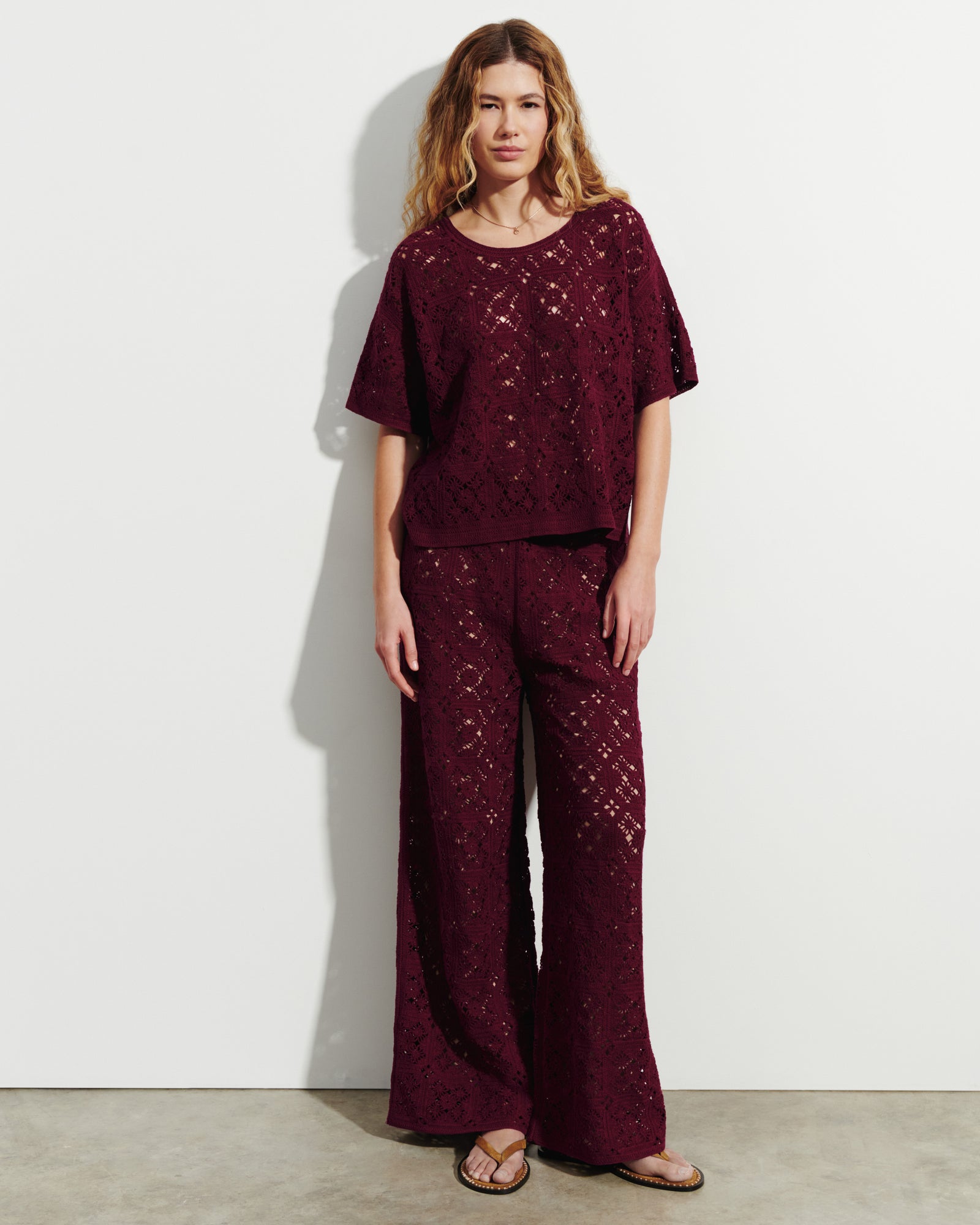 Pantalon guipure-OXALIS-100% coton