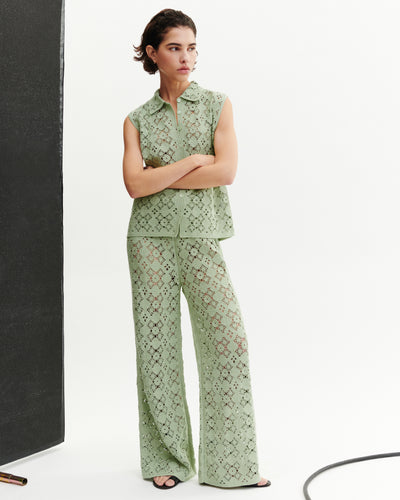 Pantalon guipure-VERT AMANDE-100% coton