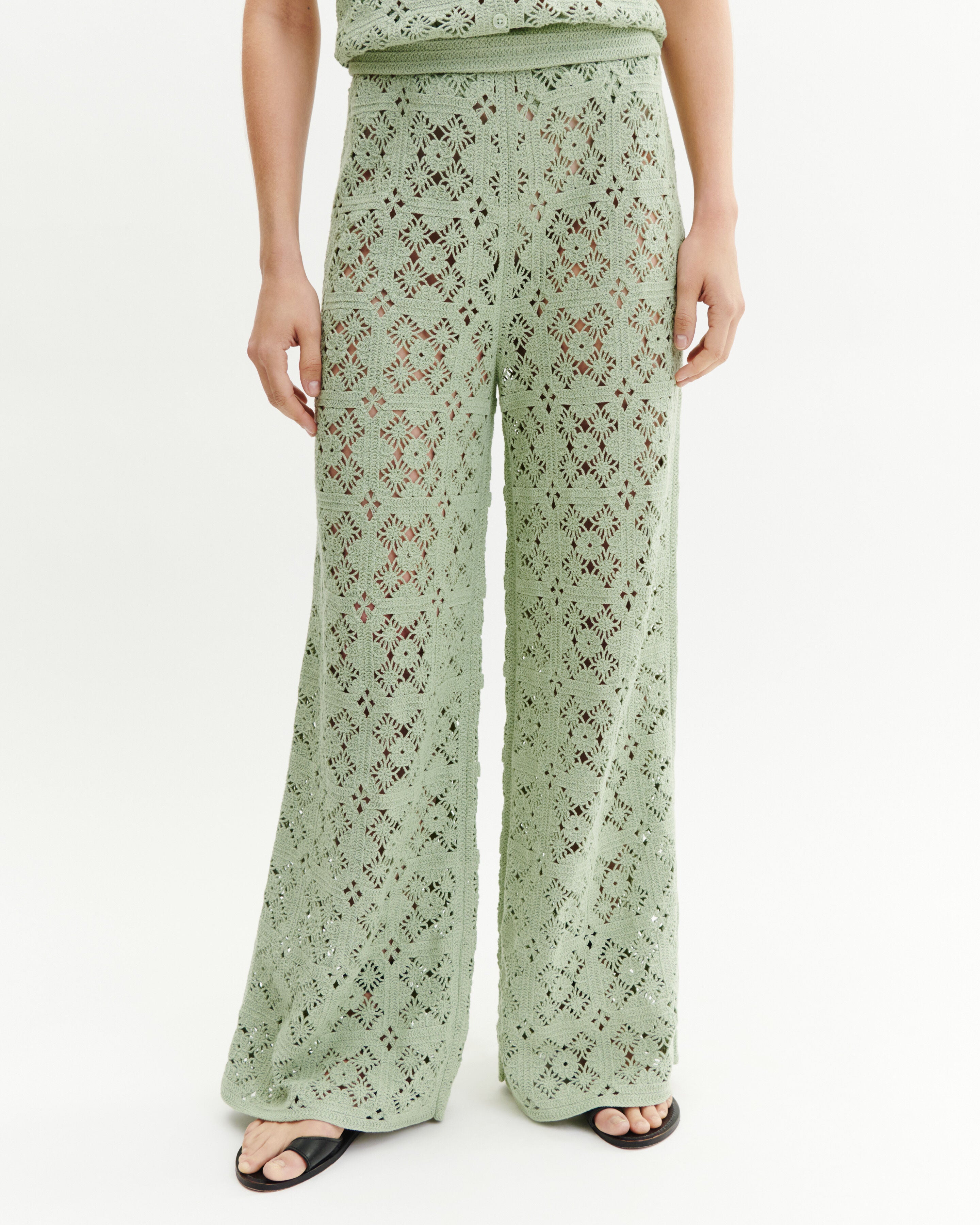 Pantalon guipure-VERT AMANDE-100% coton