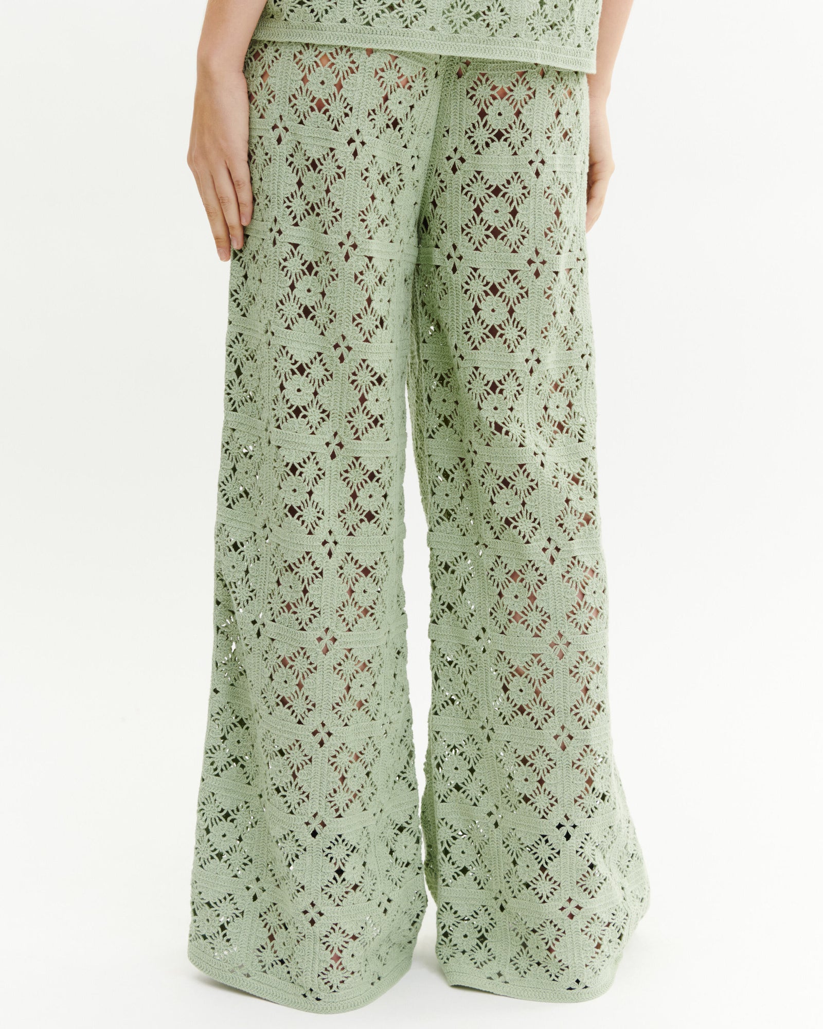 Pantalon guipure-VERT AMANDE-100% coton