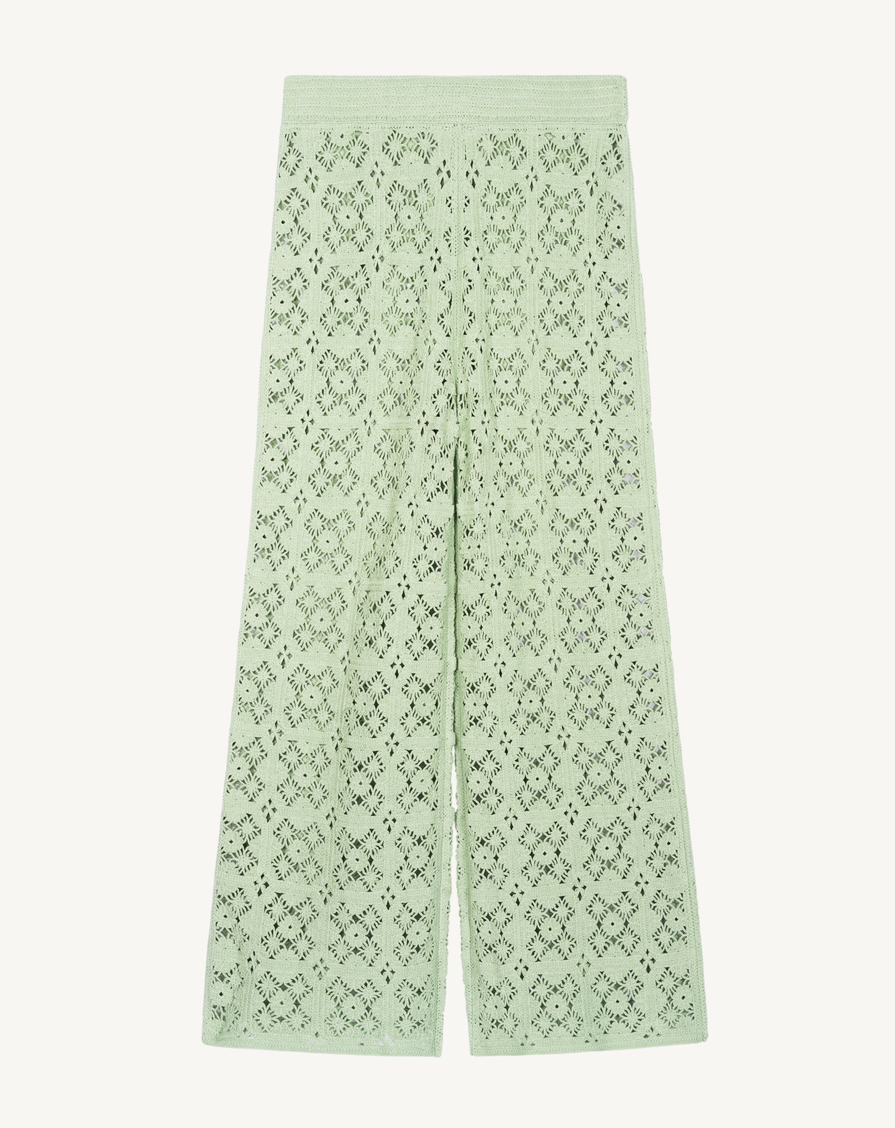 Pantalon guipure-VERT AMANDE-100% coton