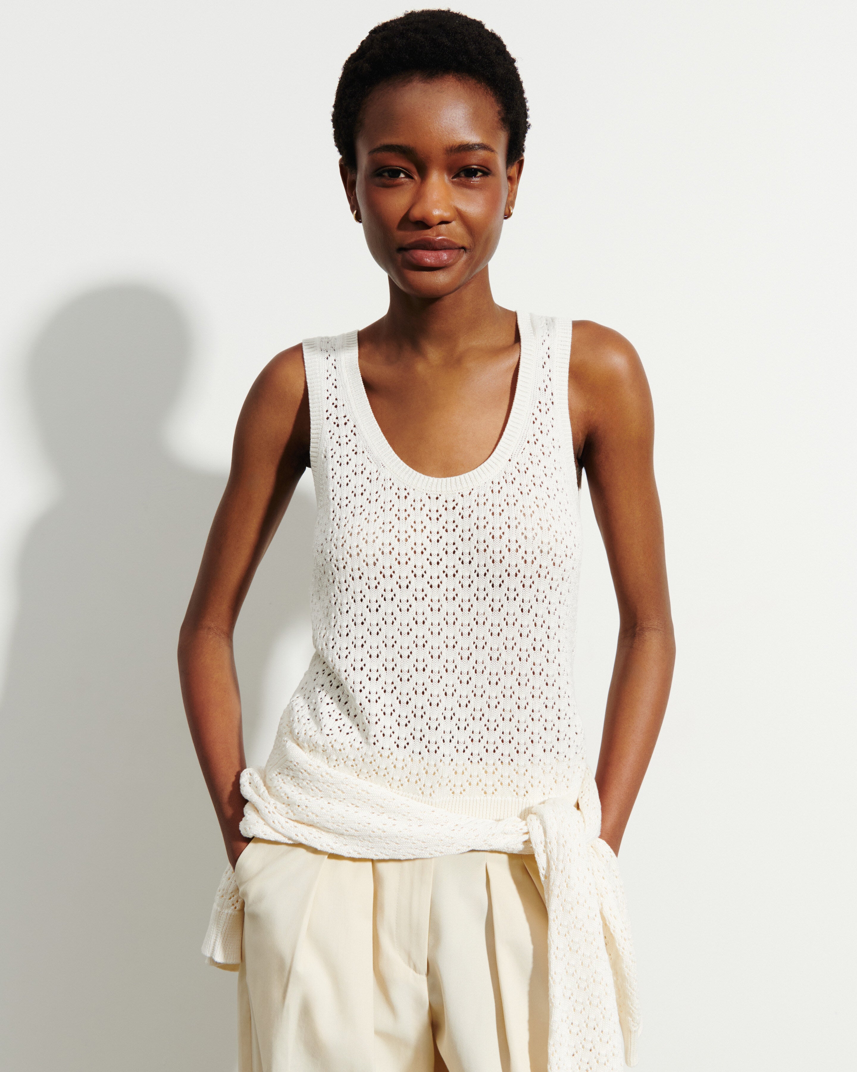 Débardeur pointelle-NATUREL-55% soie 45% coton bio