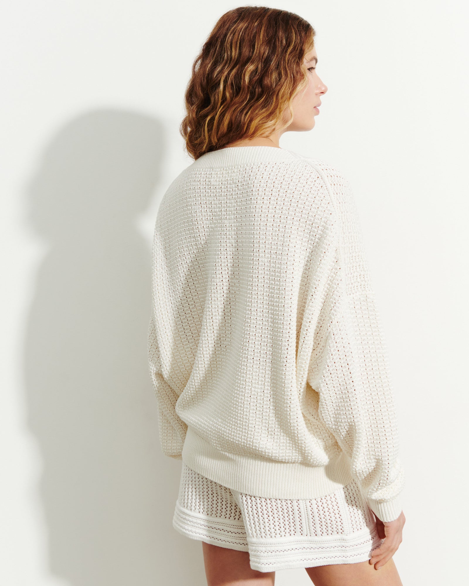 Pull V oversized gaufré-NATUREL-55% soie 45% coton bio