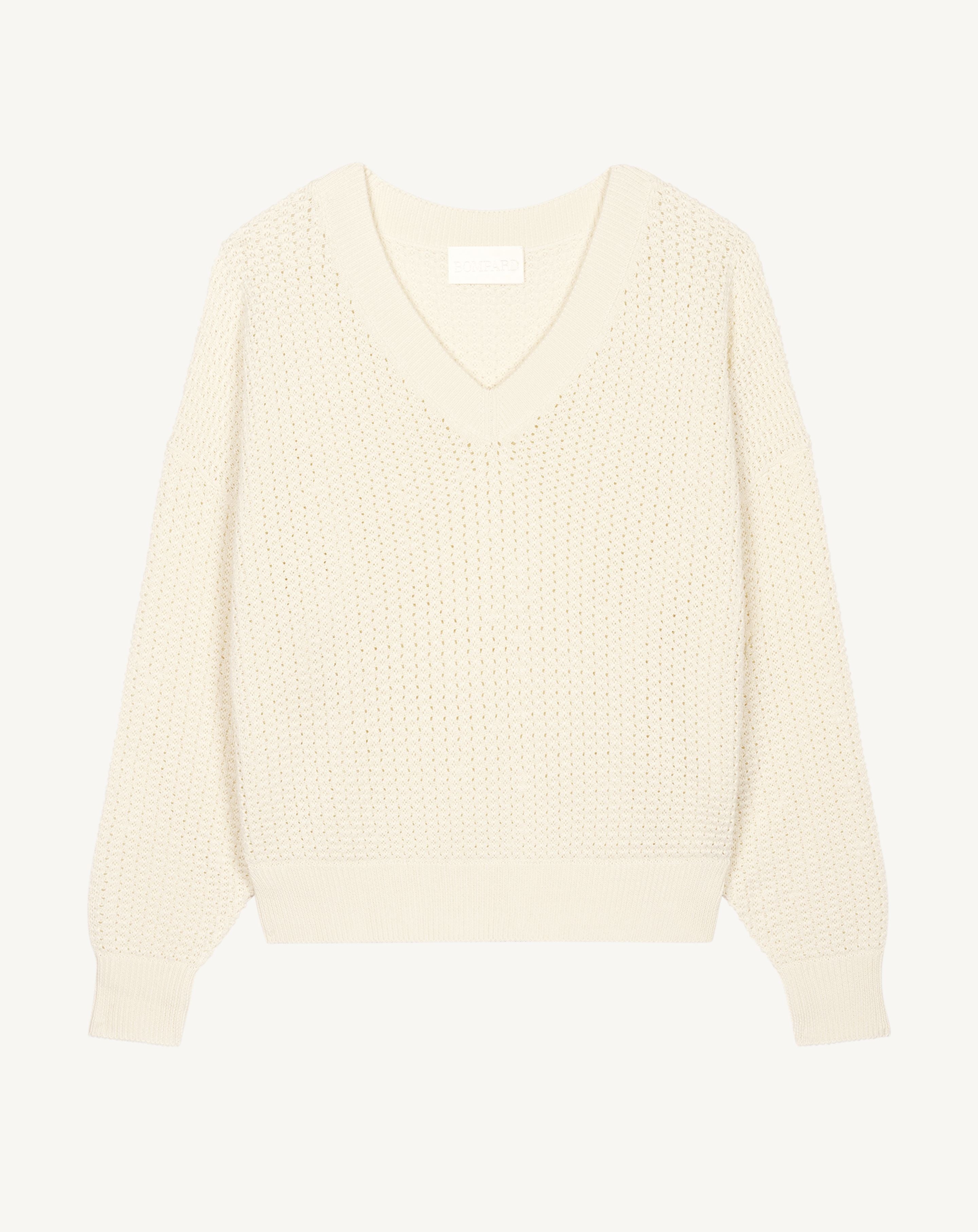 Pull V oversized gaufré-NATUREL-55% soie 45% coton bio