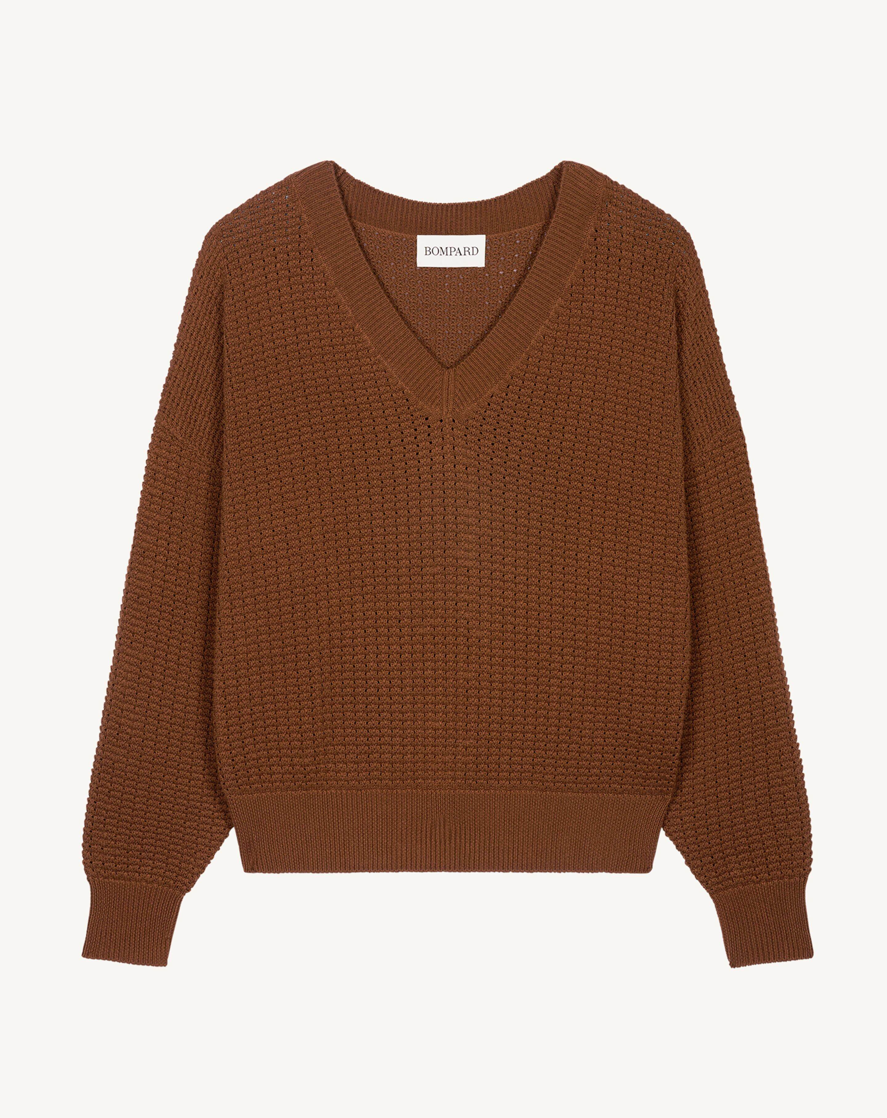 Pull V oversized gaufré-HENNE-55% soie 45% coton bio
