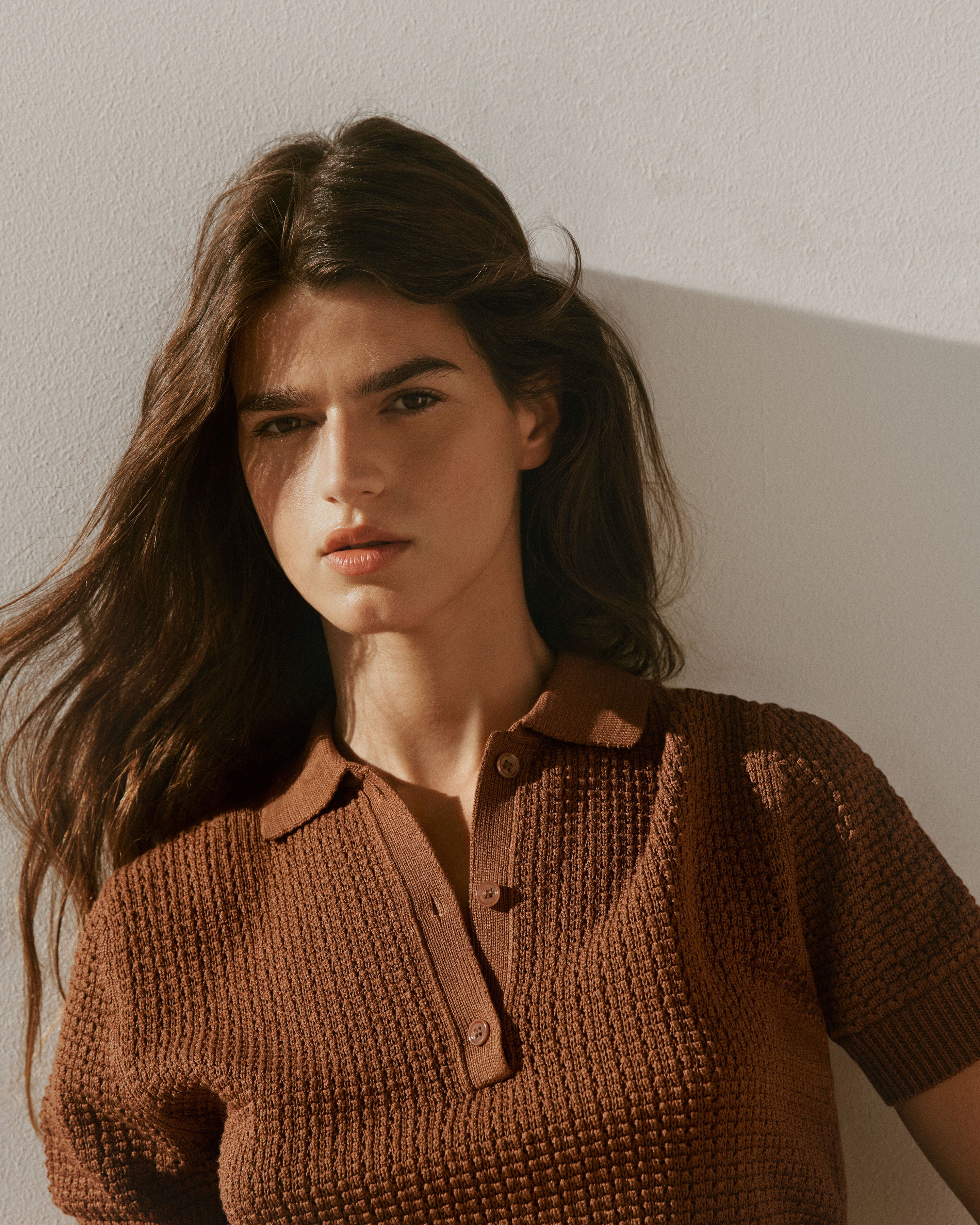 Polo gaufré-HENNE-55% soie 45% coton bio