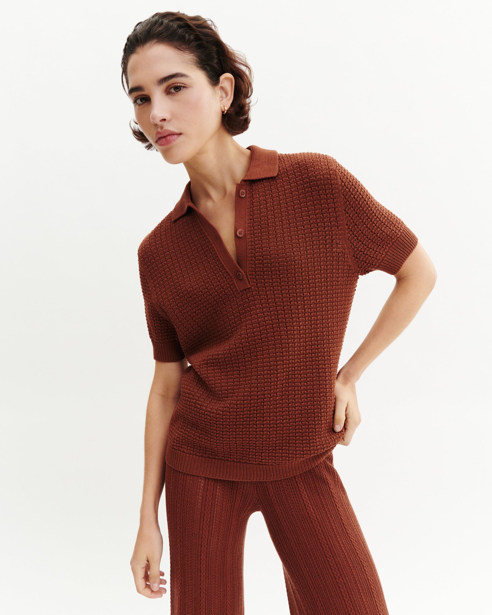 Polo gaufré-HENNE-55% soie 45% coton bio