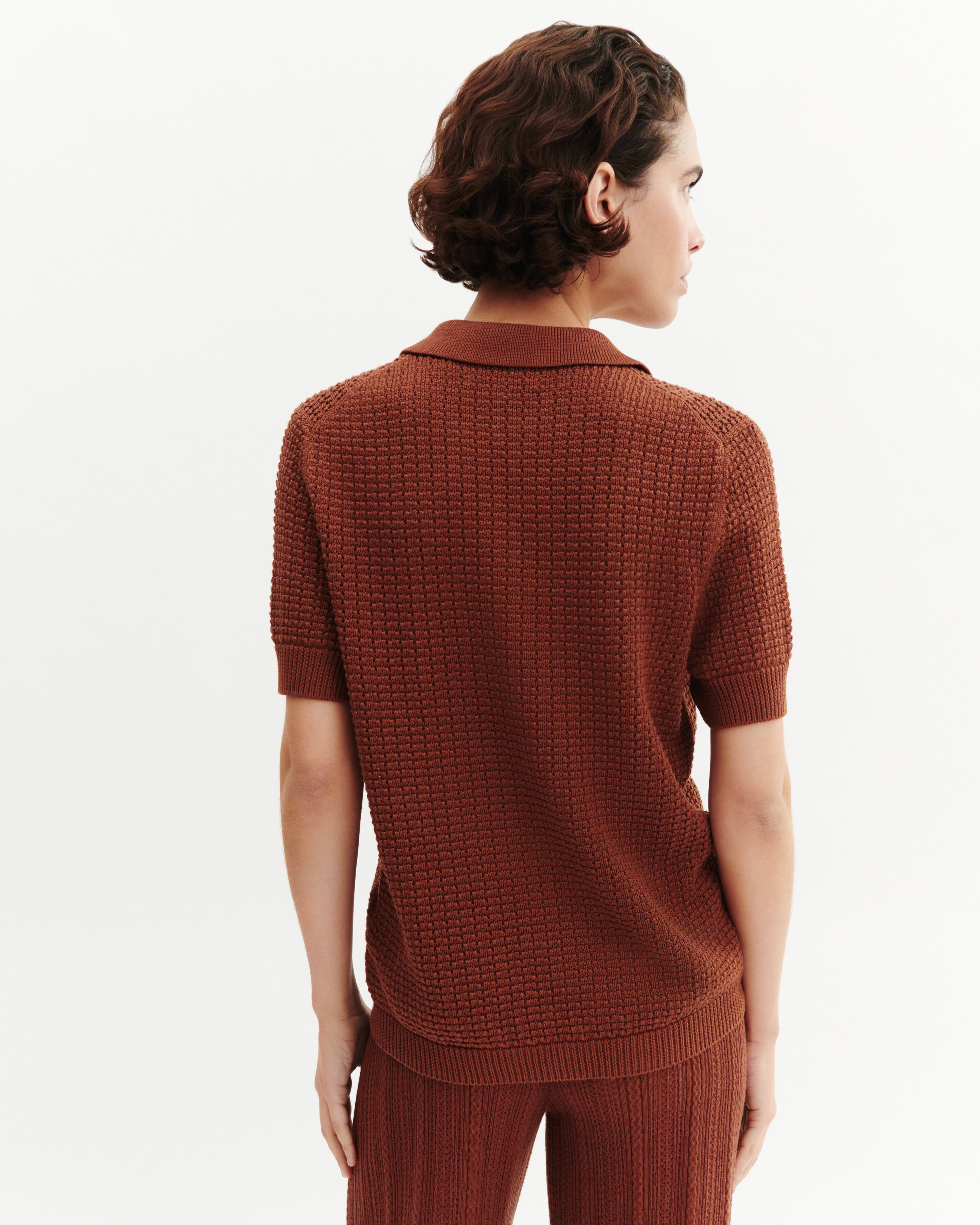 Polo gaufré-HENNE-55% soie 45% coton bio