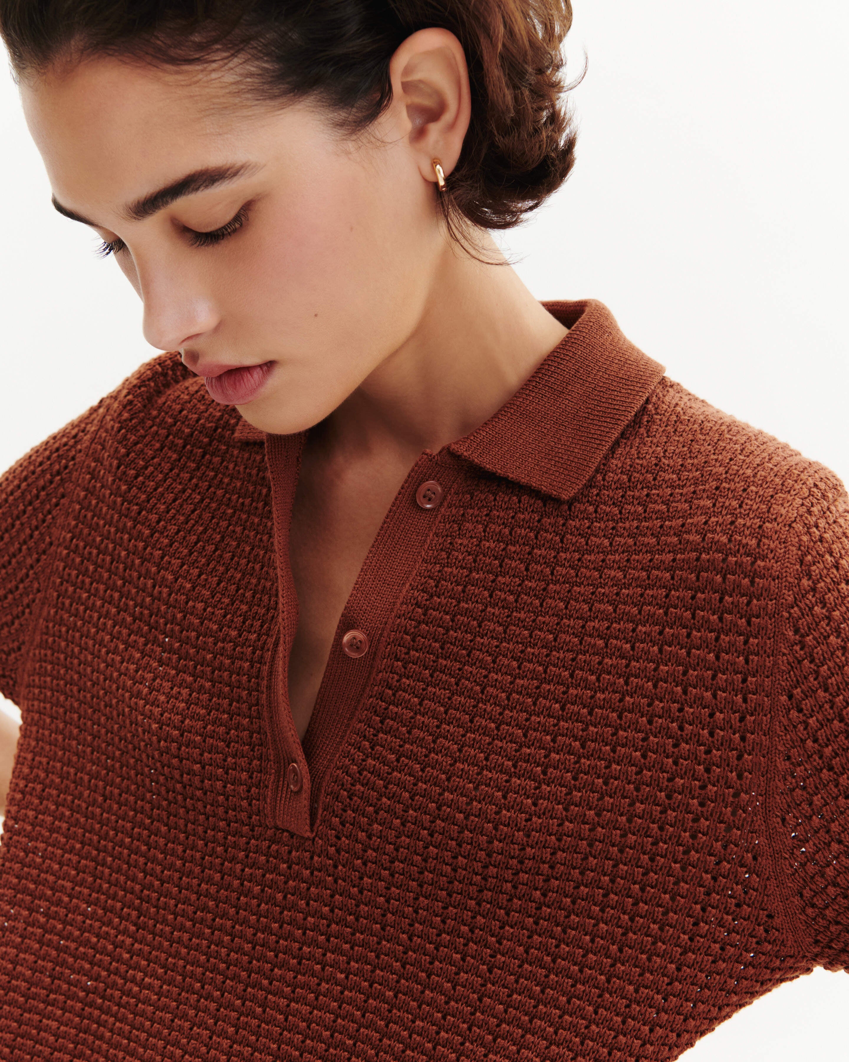 Polo gaufré-HENNE-55% soie 45% coton bio