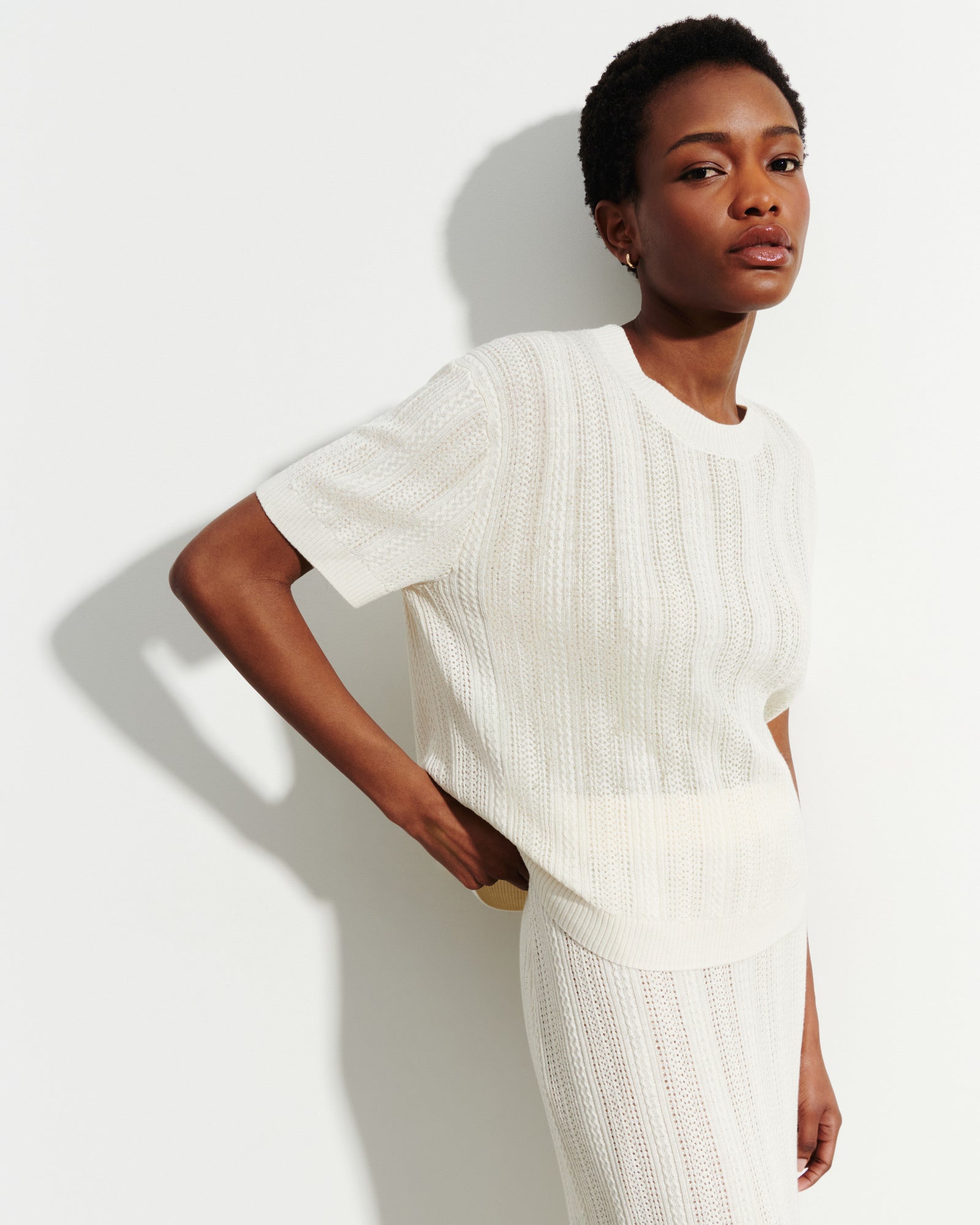 Pull col rond pointelle-NATUREL-85% soie 15% cachemire