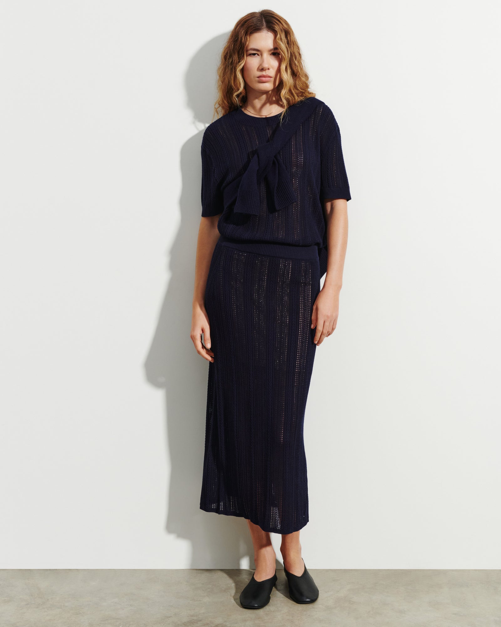 Pull col rond pointelle-MARINE-85% soie 15% cachemire
