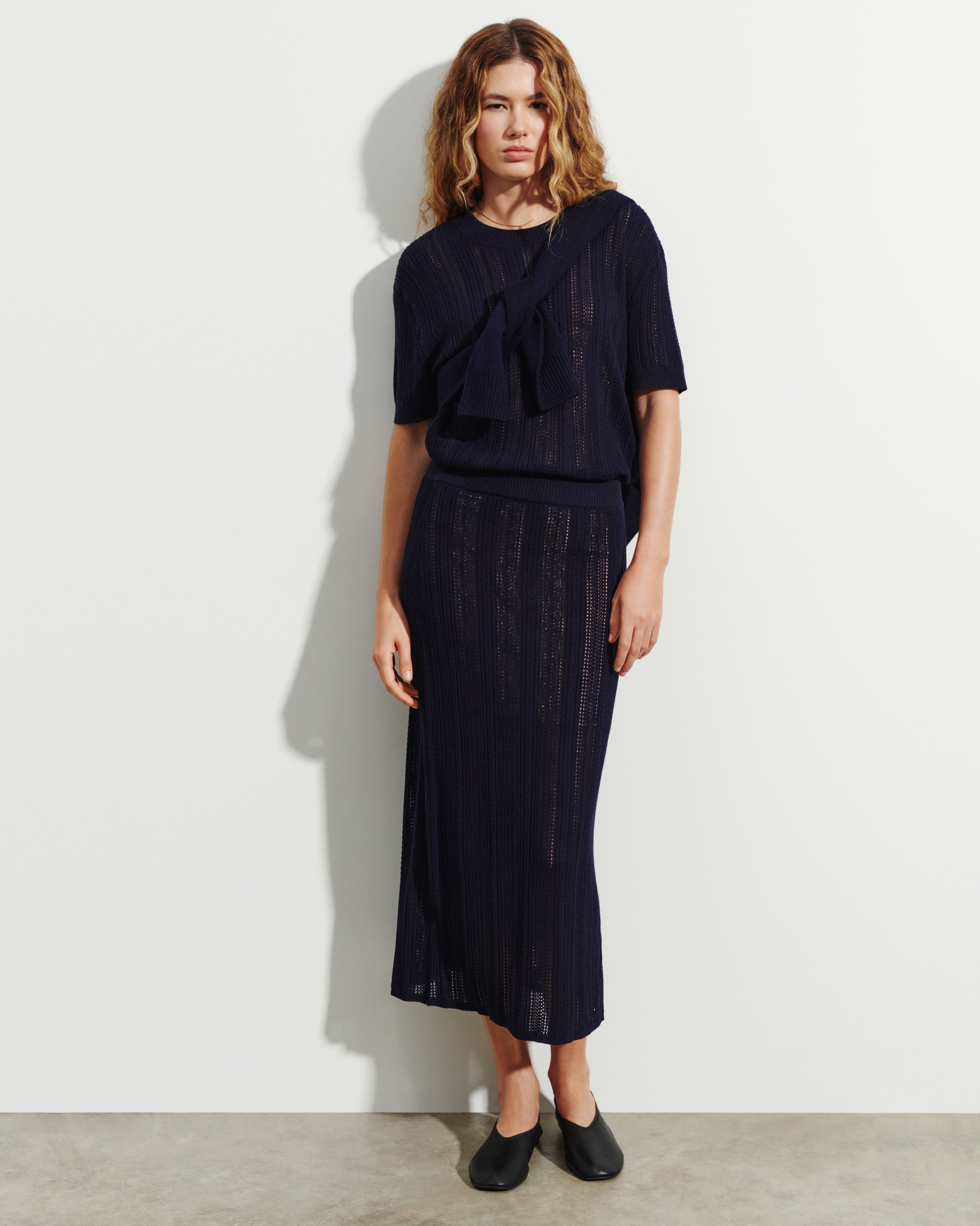 Pull col rond pointelle-MARINE-85% soie 15% cachemire