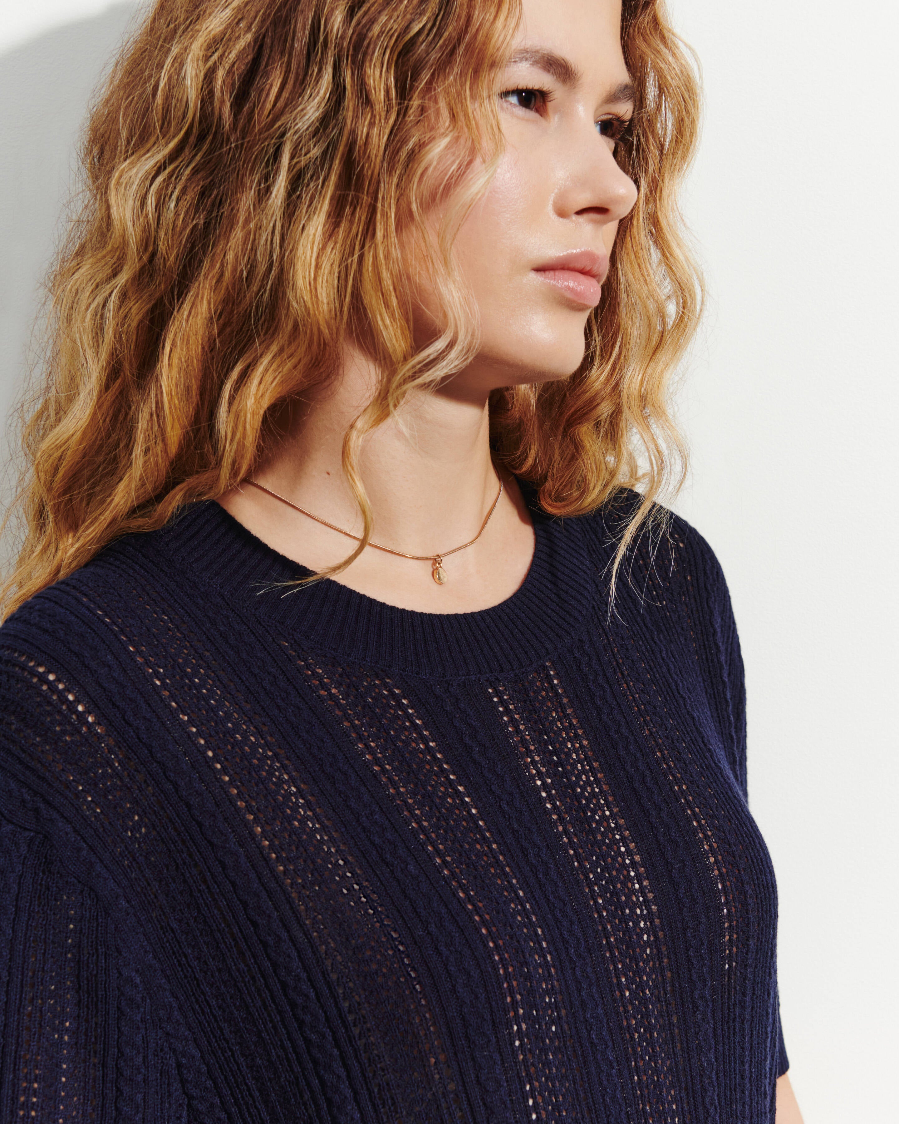 Pull col rond pointelle-MARINE-85% soie 15% cachemire